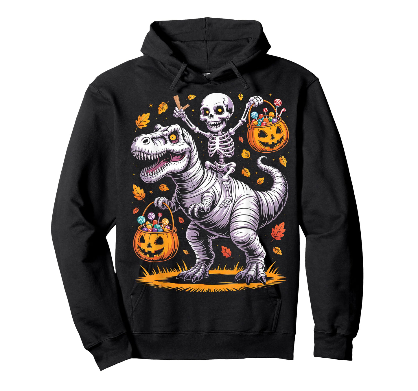 Skeleton Riding Mummy Dinosaur T rex Halloween Funny Pumpkin T-Shirt