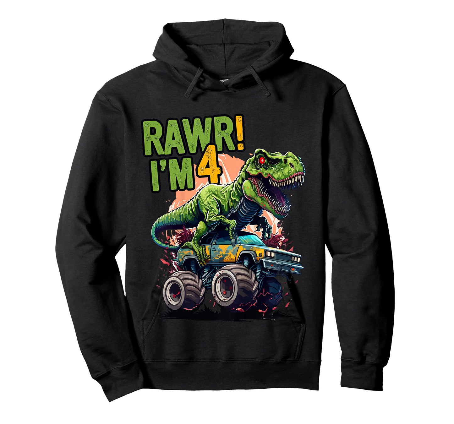 Kids Rawr I'm 4 T Rex 4th birthday Boys Dinosaur Monster Truck T-Shirt
