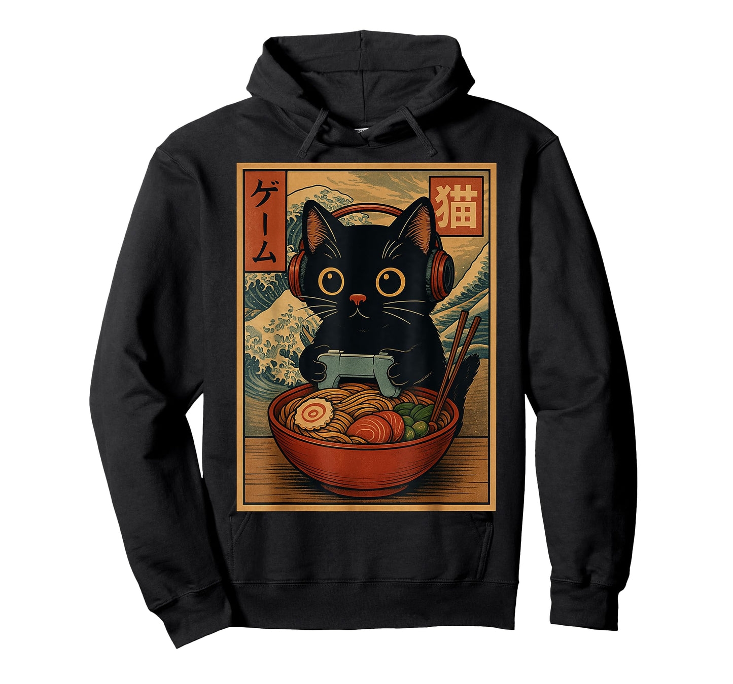 Cute Kawaii Gamer Cat Funny Ramen Retro Japanese Cat Gaming T-Shirt
