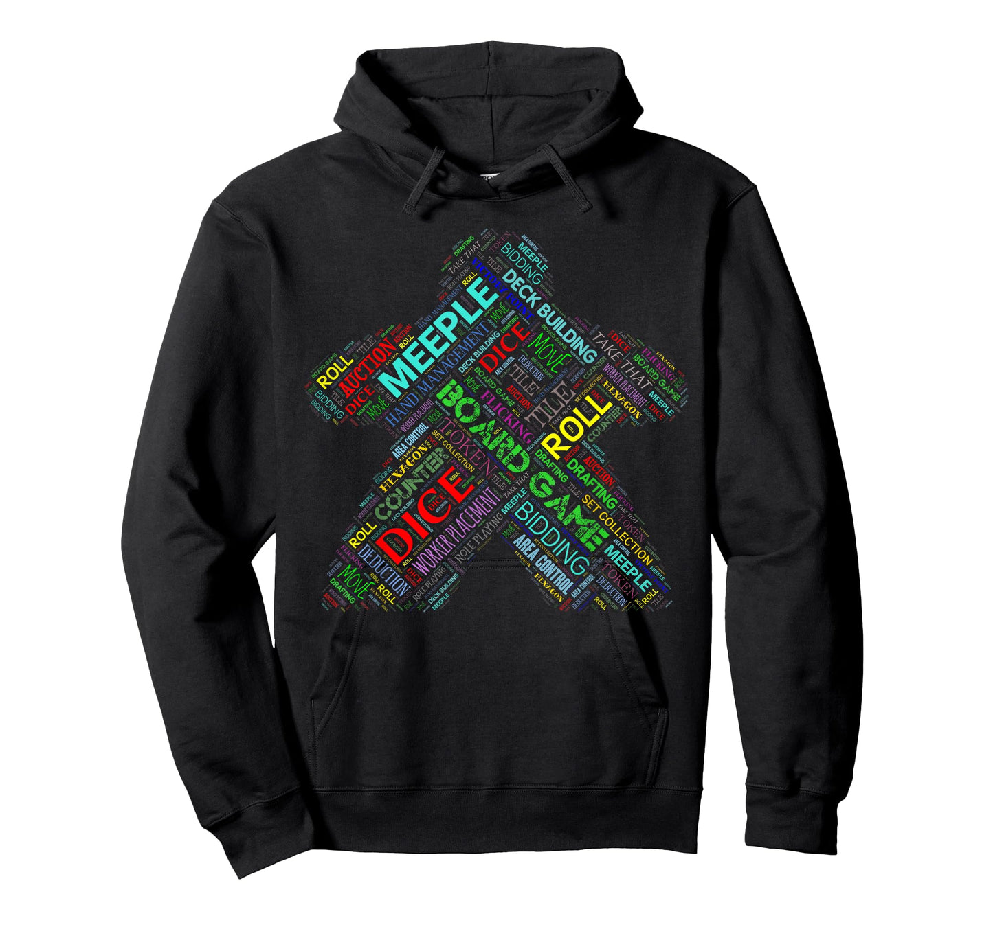 Board Game Meeple Typography with Terms and Mechanics T-Shirt