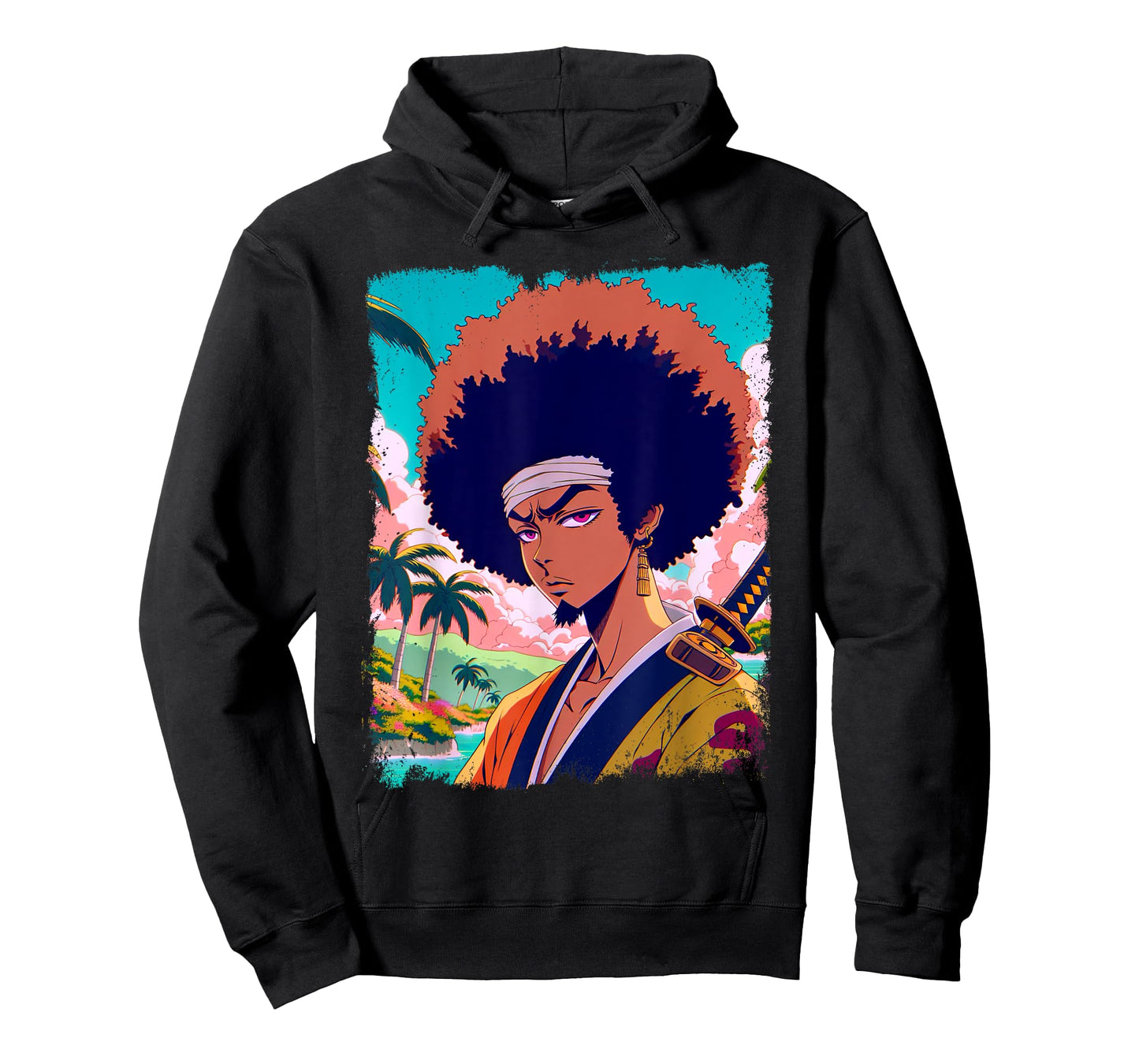 Afro-American Samurai Anime Manga Fighter Japanese Graphic T-Shirt