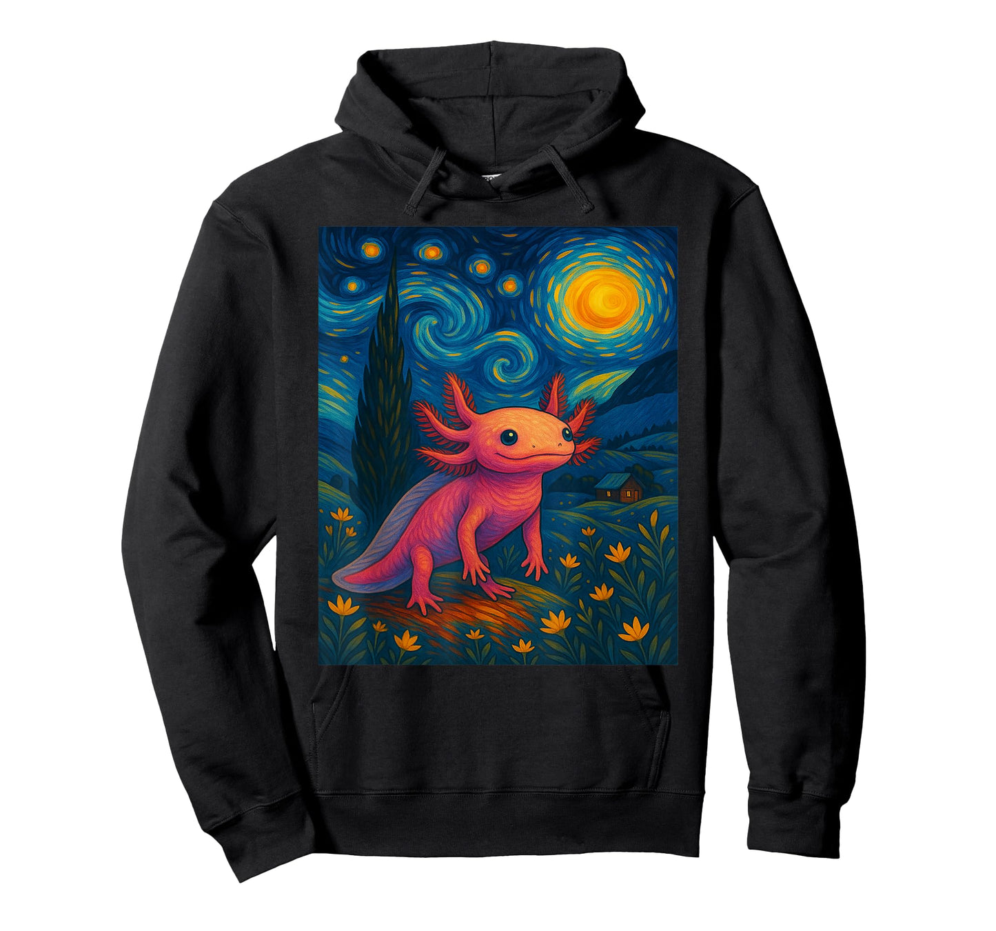 Starry Night Axolotl Van Gogh Style Cute Amphibian Art T-Shirt