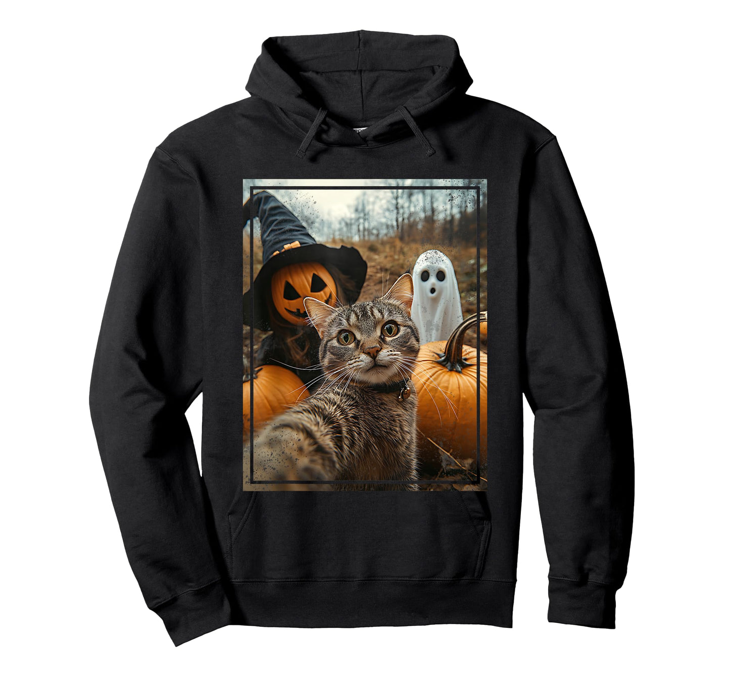 Orange Cat Selfie Halloween Pumpkin Patch Spooky Season T-Shirt