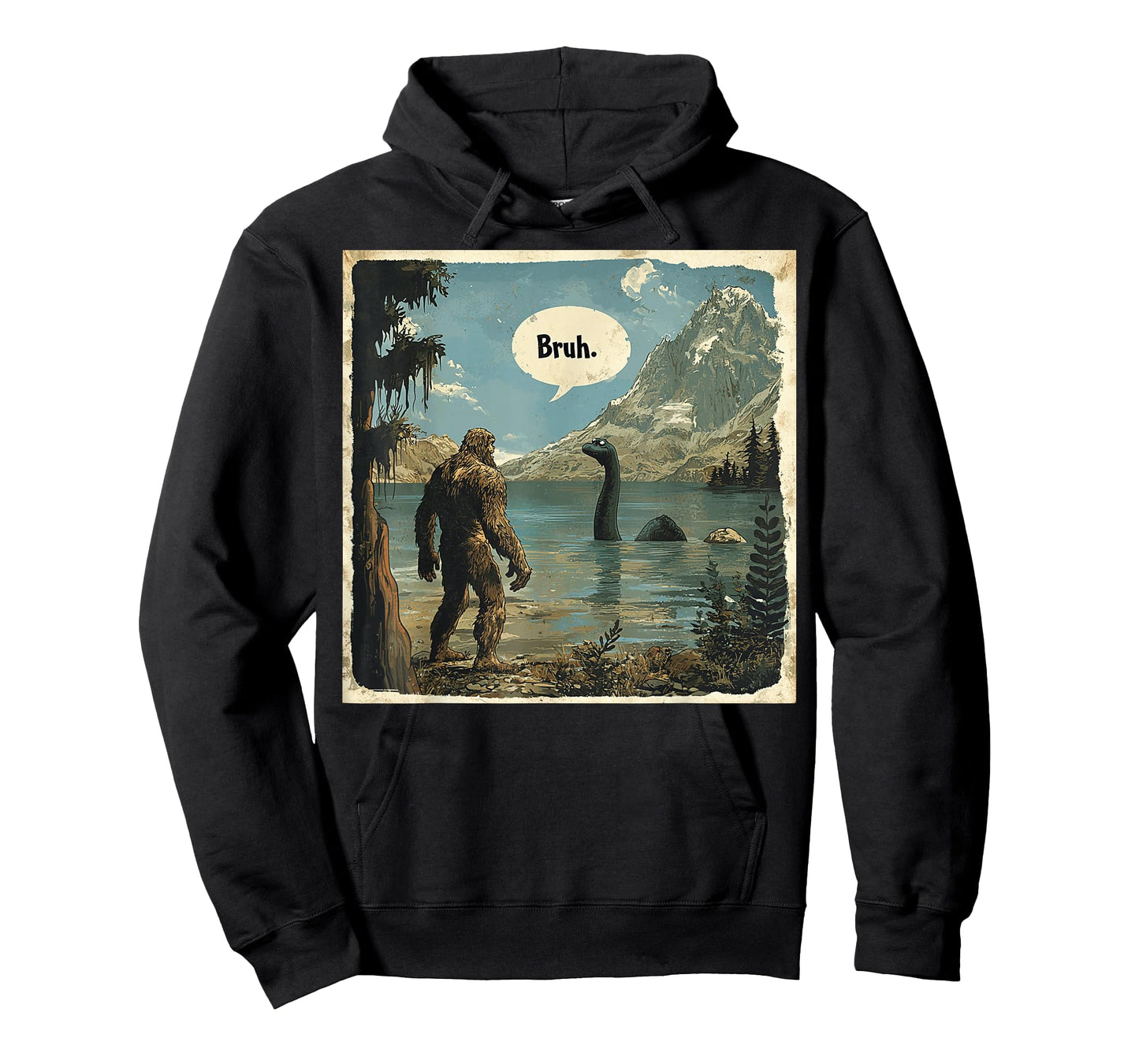 Funny Bigfoot Sasquatch Loch Ness Monster Introvert Bruh T-Shirt