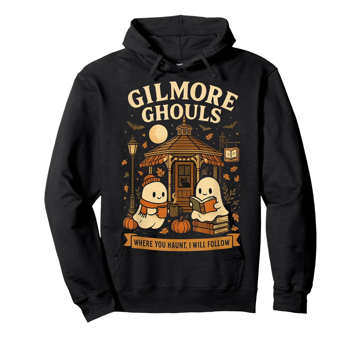 Cozy Ghouls Bookish Halloween Gazebo Scene T-Shirt