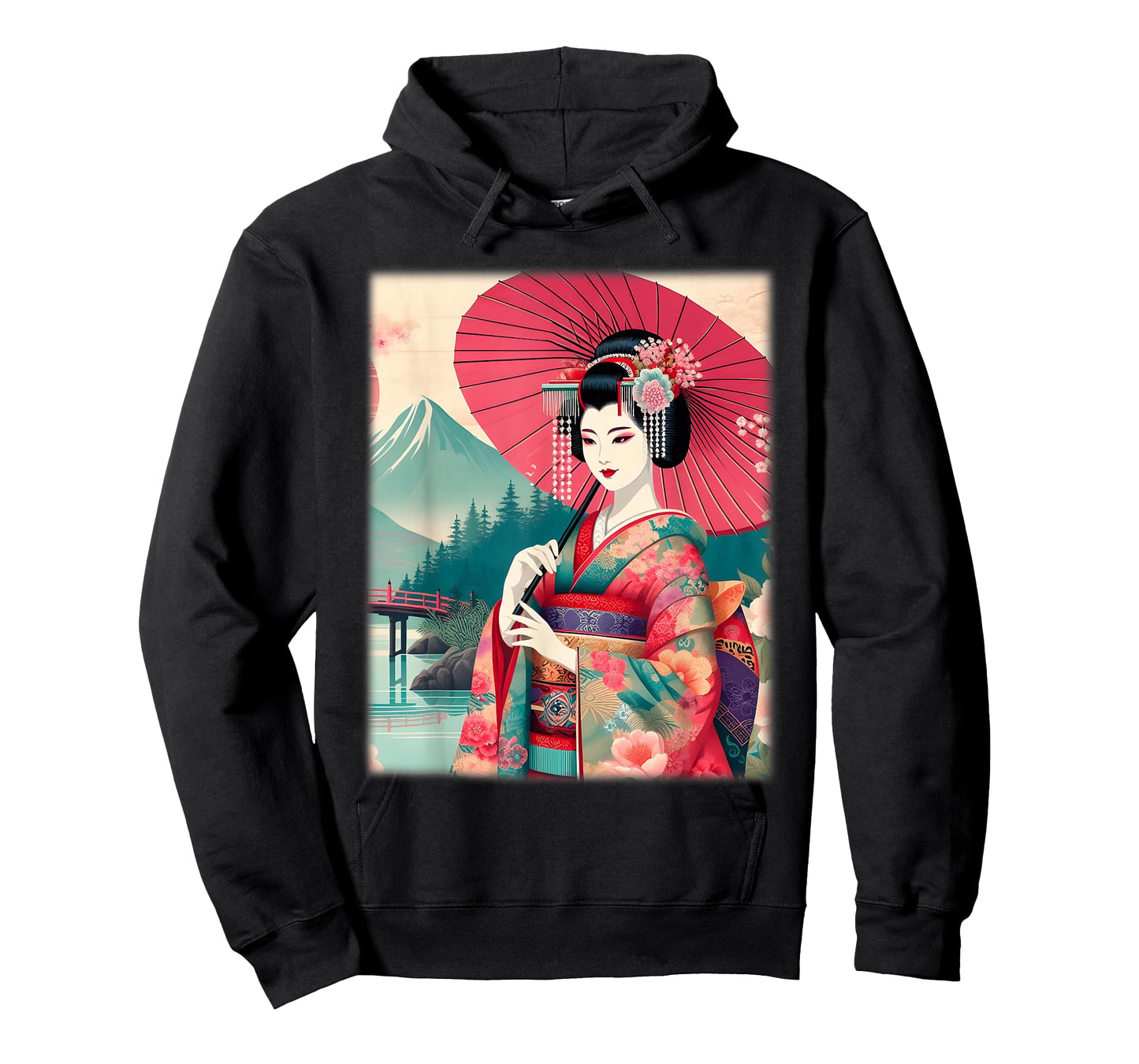 Japanese Geisha Shirt Women Traditional Hanami Woodblock Art T-Shirt