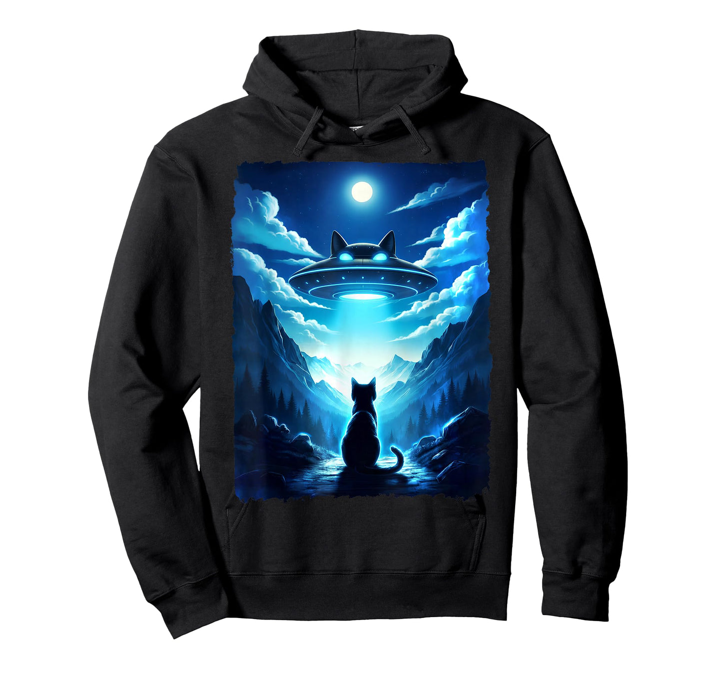 Alien Cat UFO Spaceship Night Sky Fantasy Funny Sci-Fi Art T-Shirt