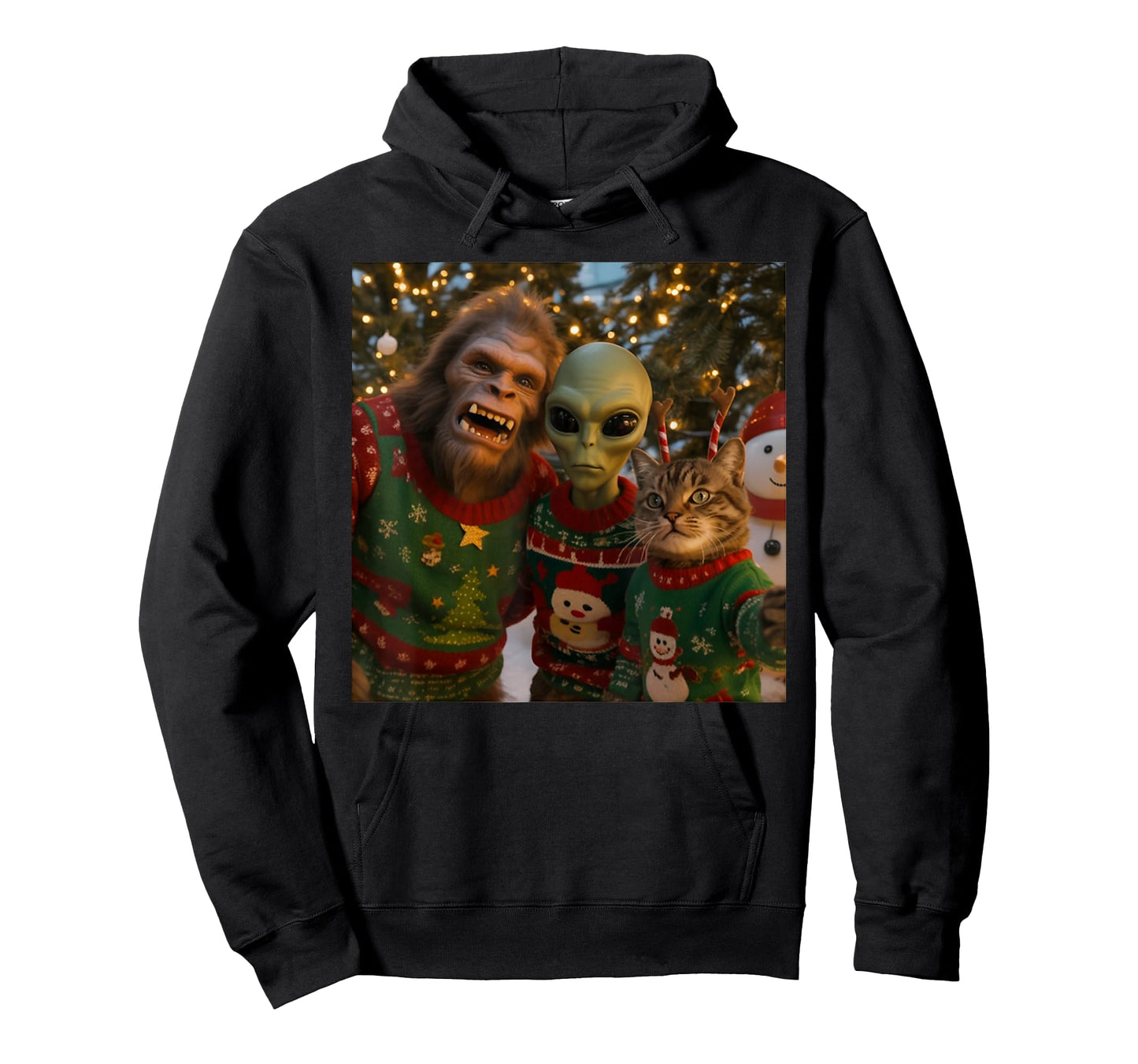 Funny Christmas Cat Selfie with Alien Ugly Sweater T-Shirt