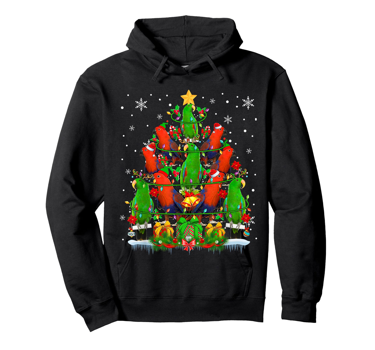 Santa Reindeer Elf Eclectus Parrots Christmas Tree Lover T-Shirt
