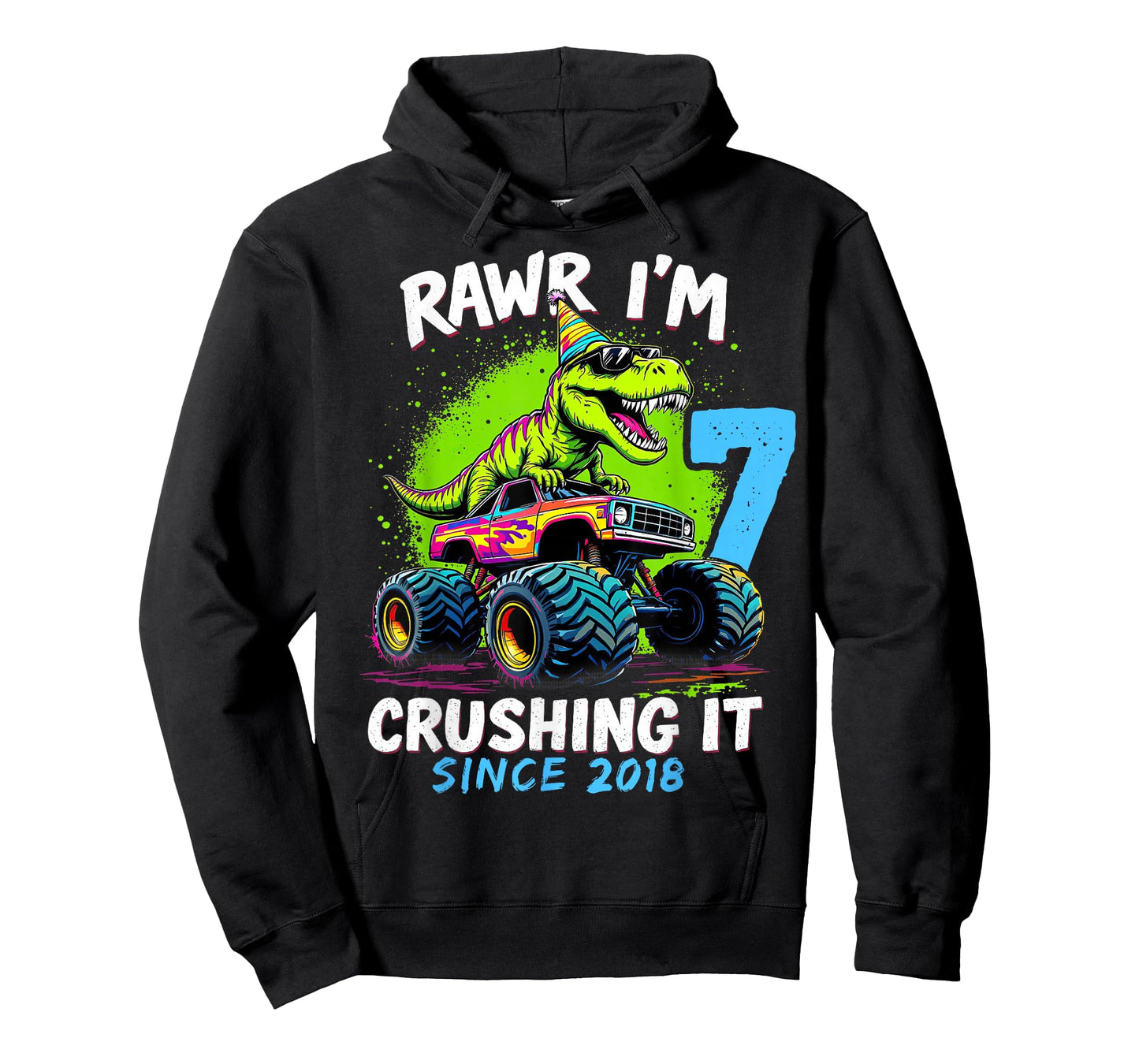 7th Birthday Monster Truck Dinosaur Party Boys Rawr I'm 7 T-Shirt