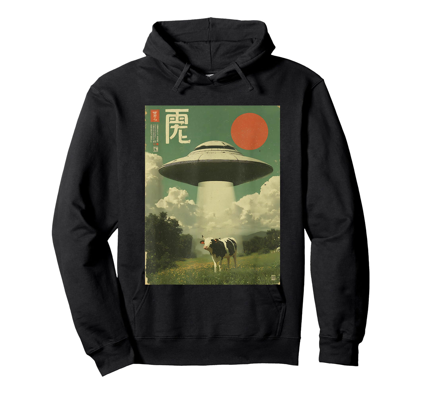 Funny Retro Vintage Japanese Cow Abduction Alien Spaceship T-Shirt