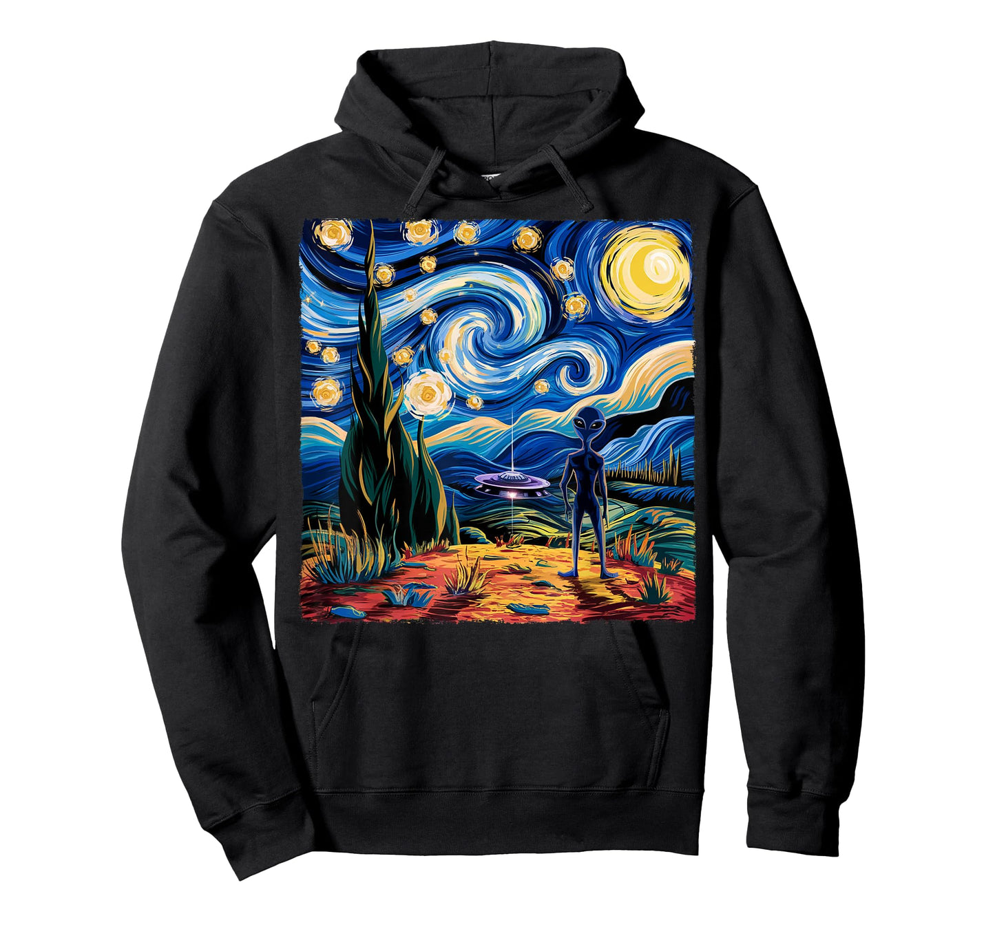 Alien Van Gogh Starry Night UFO Gifts For Men Women Boys Kid T-Shirt