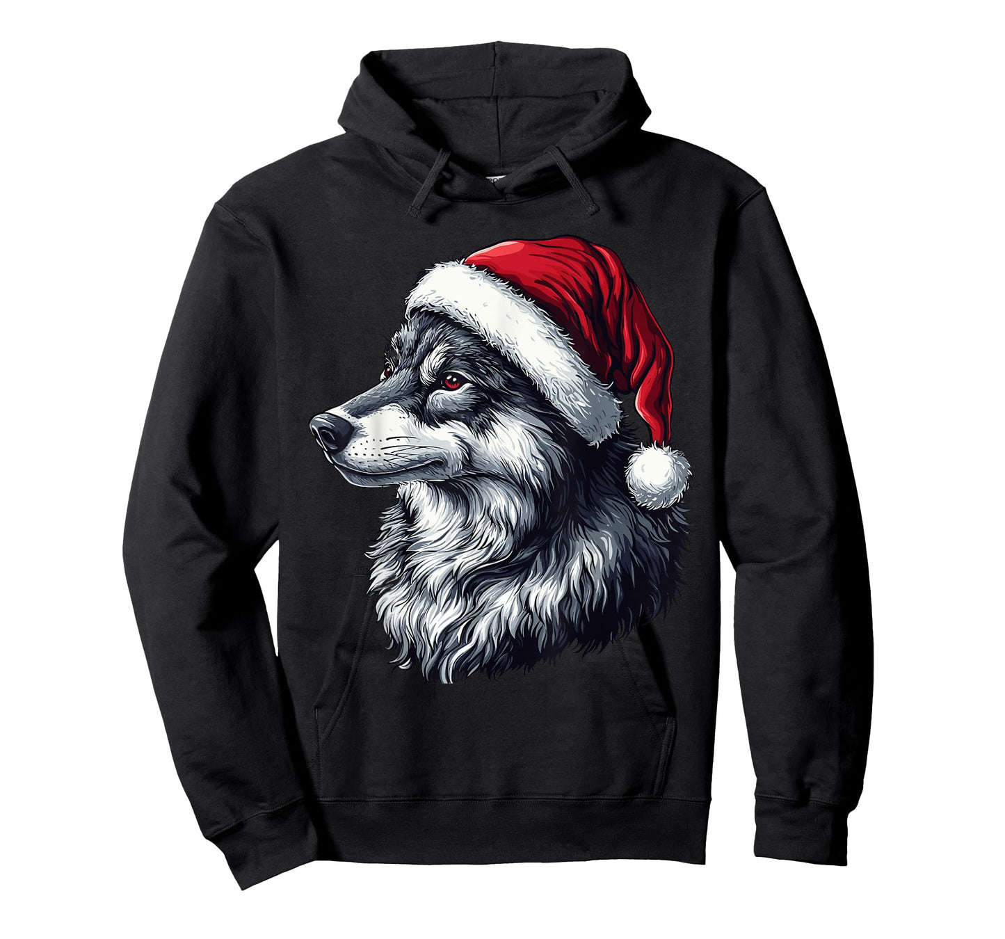 Funny Xmas Wolf Lovers Christmas Pajama Wolf Santa Hat T-Shirt