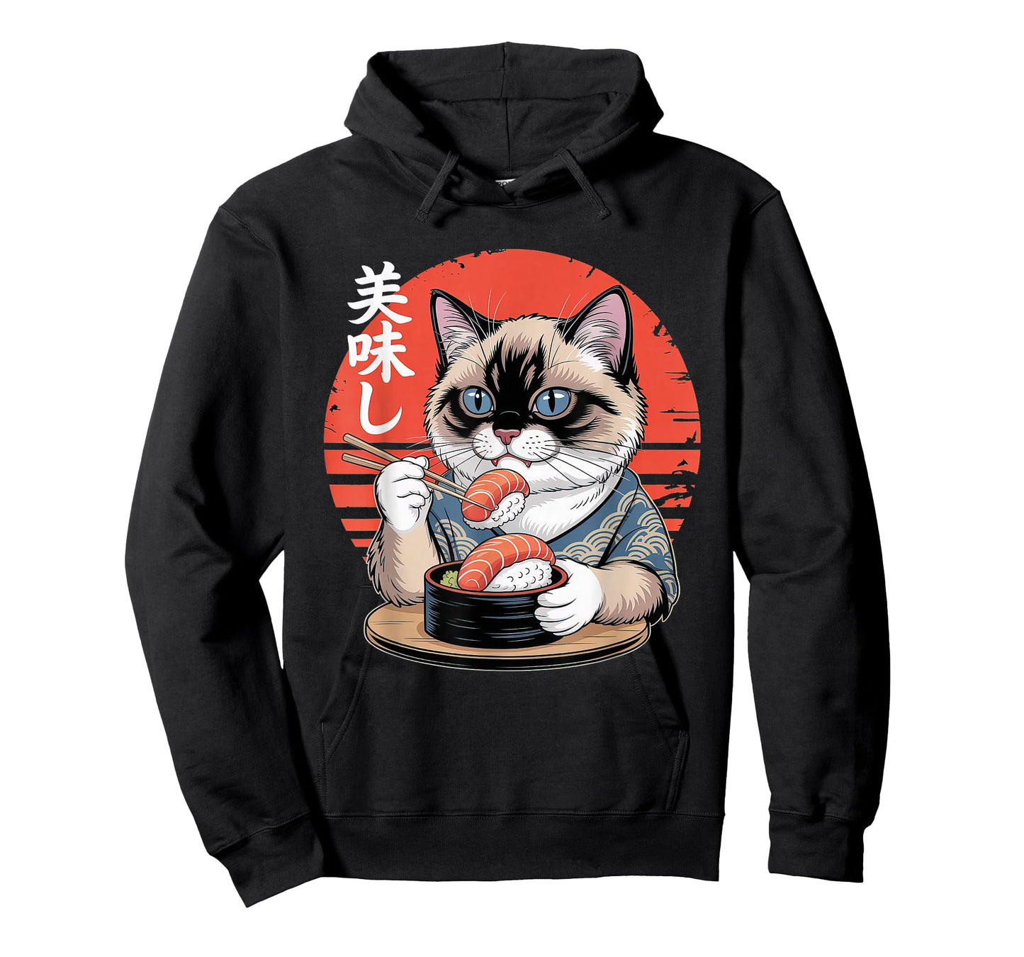 Japanese Siamese Cat Eating Sushi Kawaii Anime Cat T-Shirt