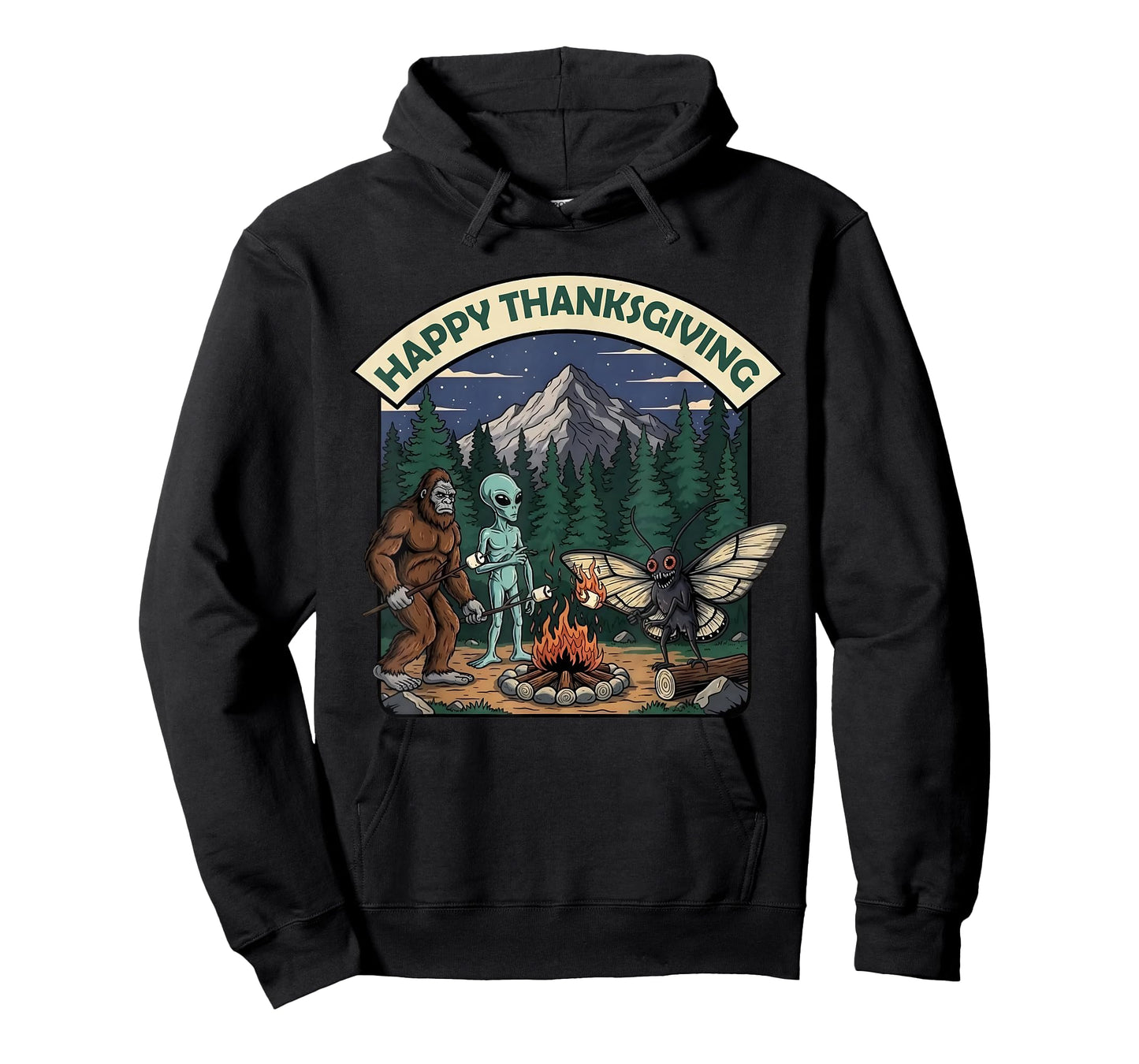 Happy Thanksgiving Shirt Men Bigfoot Alien Mothman Sasquatch T-Shirt