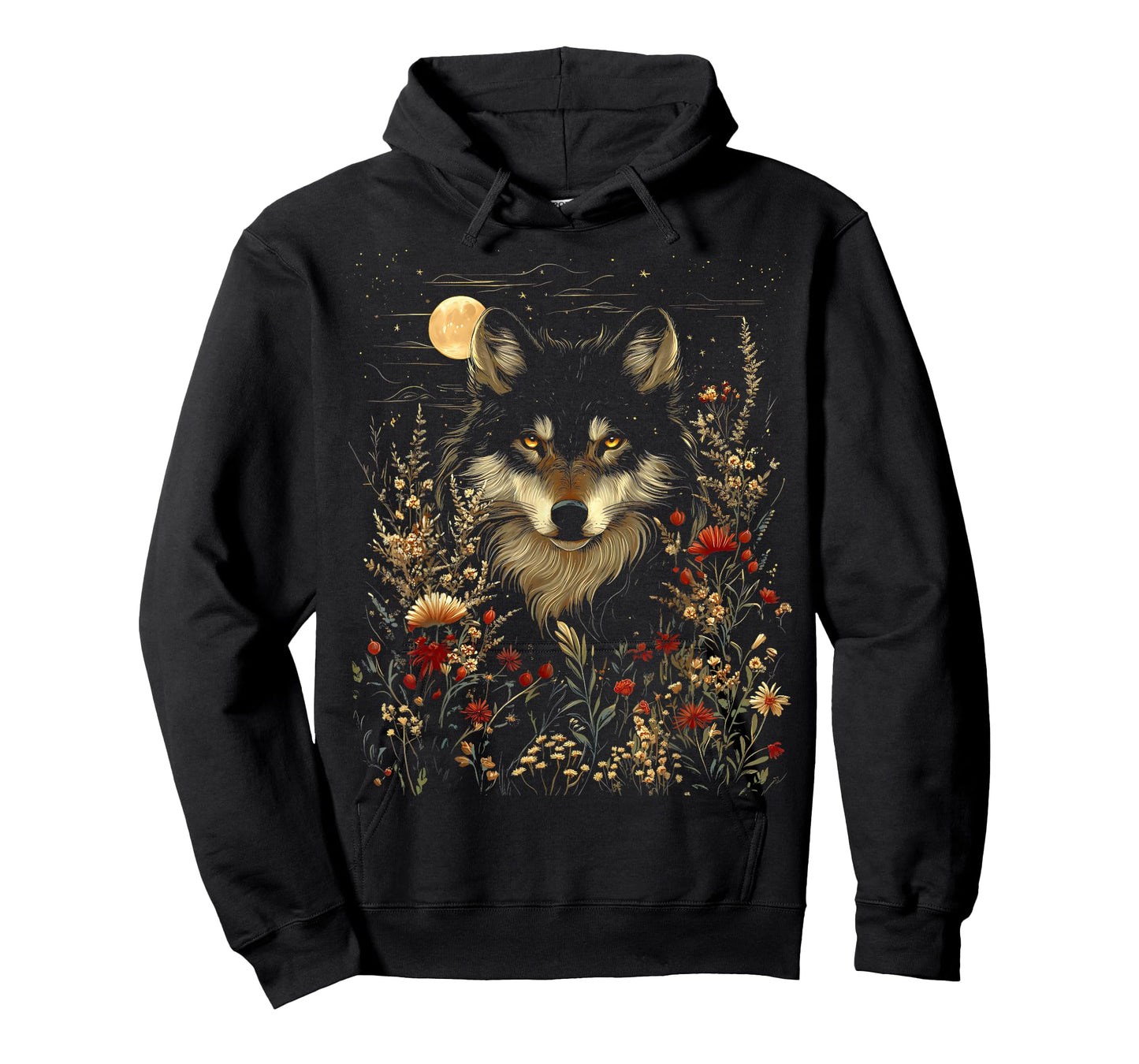 Black Wolf Full Moon Boho Floral Mystical Graphic Women T-Shirt