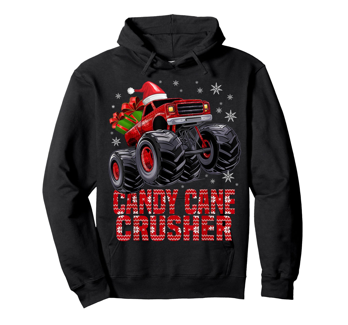 Kids Christmas Candy Cane Crusher Xmas Monster Truck T-Shirt