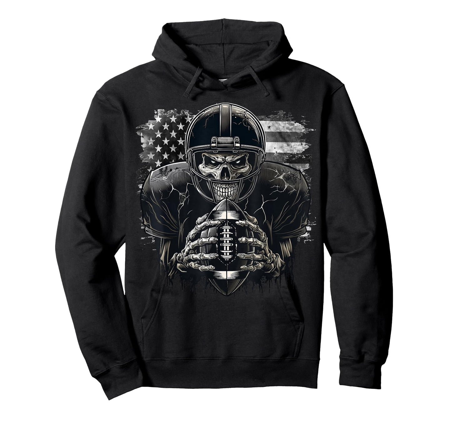 Scary Game Day Skeleton American Football Halloween USA Flag T-Shirt