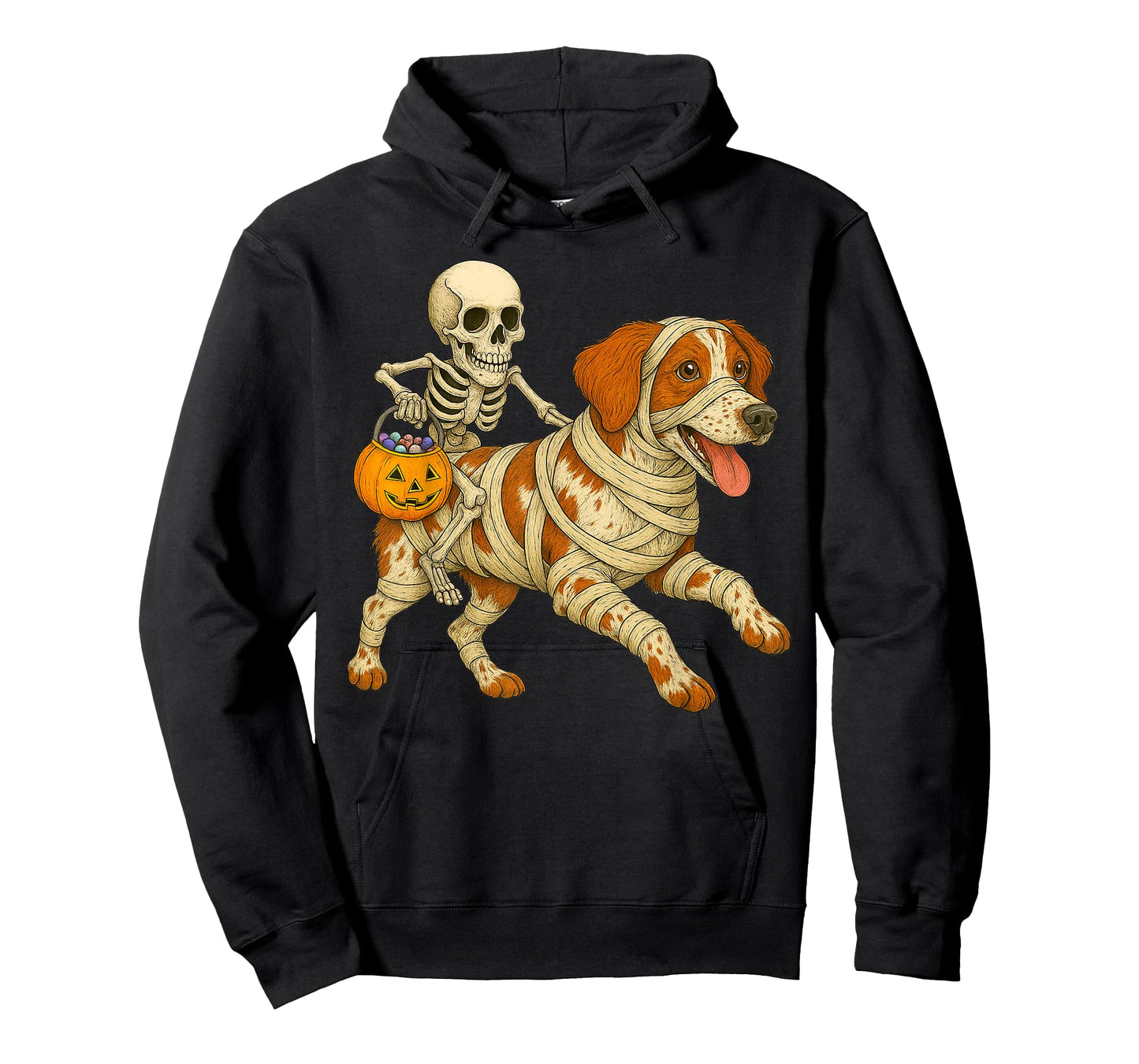 Skeleton Riding Mummy Brittany Spaniel Dog Halloween Funny T-Shirt