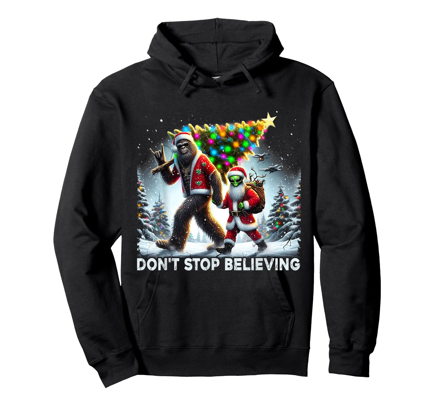 Believe Funny Alien and Santa Christmas Design T-Shirt