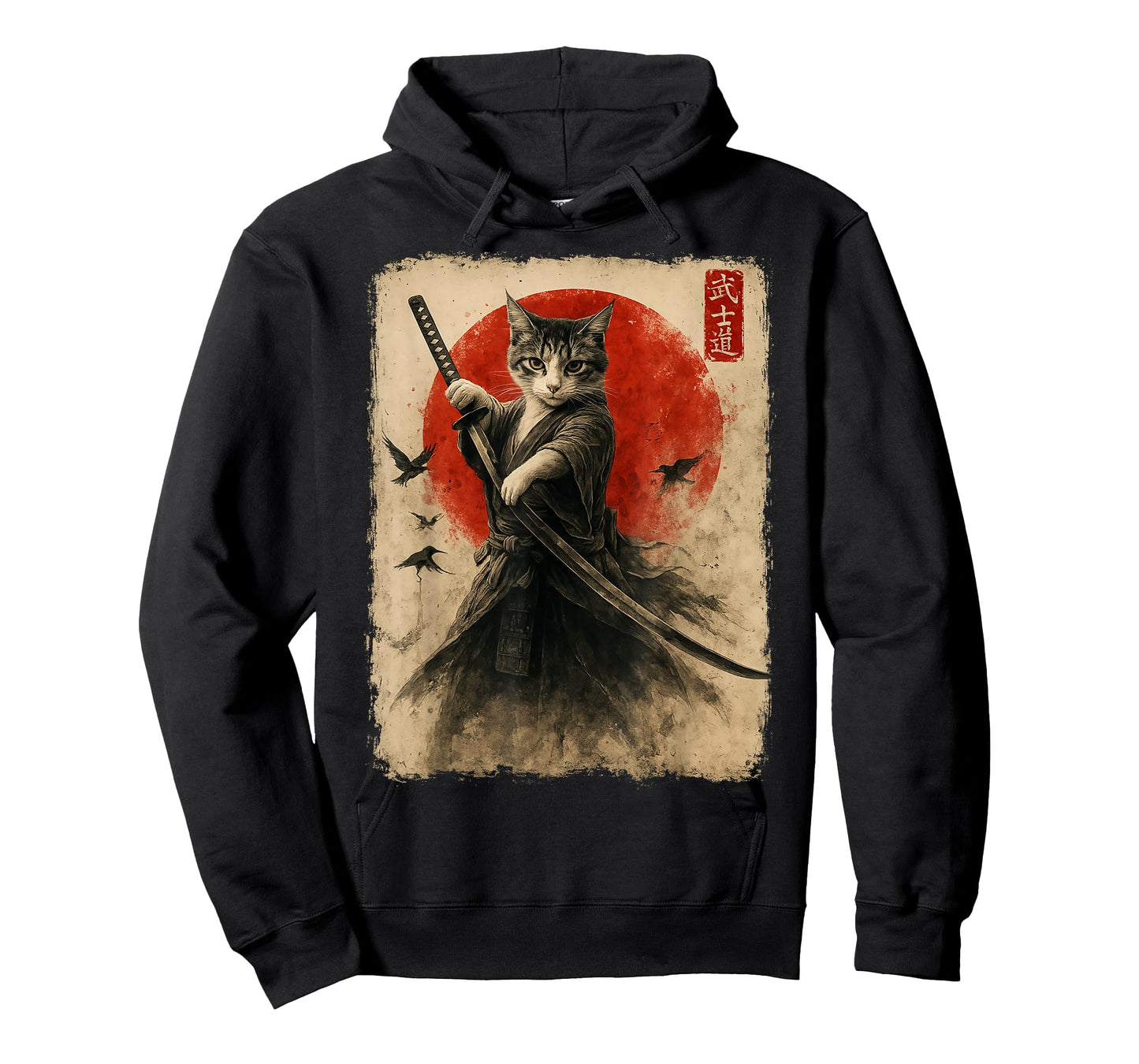 Samurai Cat Warrior Sumi-e Japanese Art Vintage Cat Samurai T-Shirt
