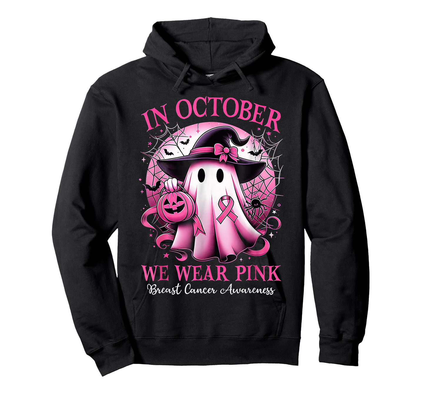 In October We Wear Pink Witch Ghost Breast Cancer Awareness T-Shirt