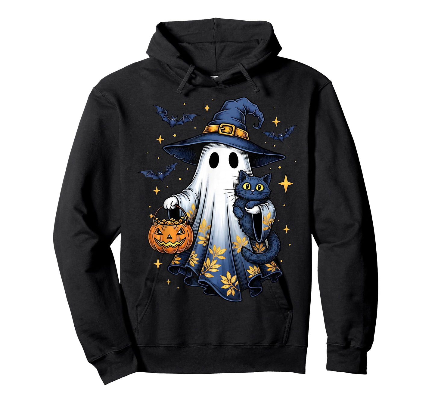 Halloween Ghost Witch Holding Black Cat Funny Halloween T-Shirt