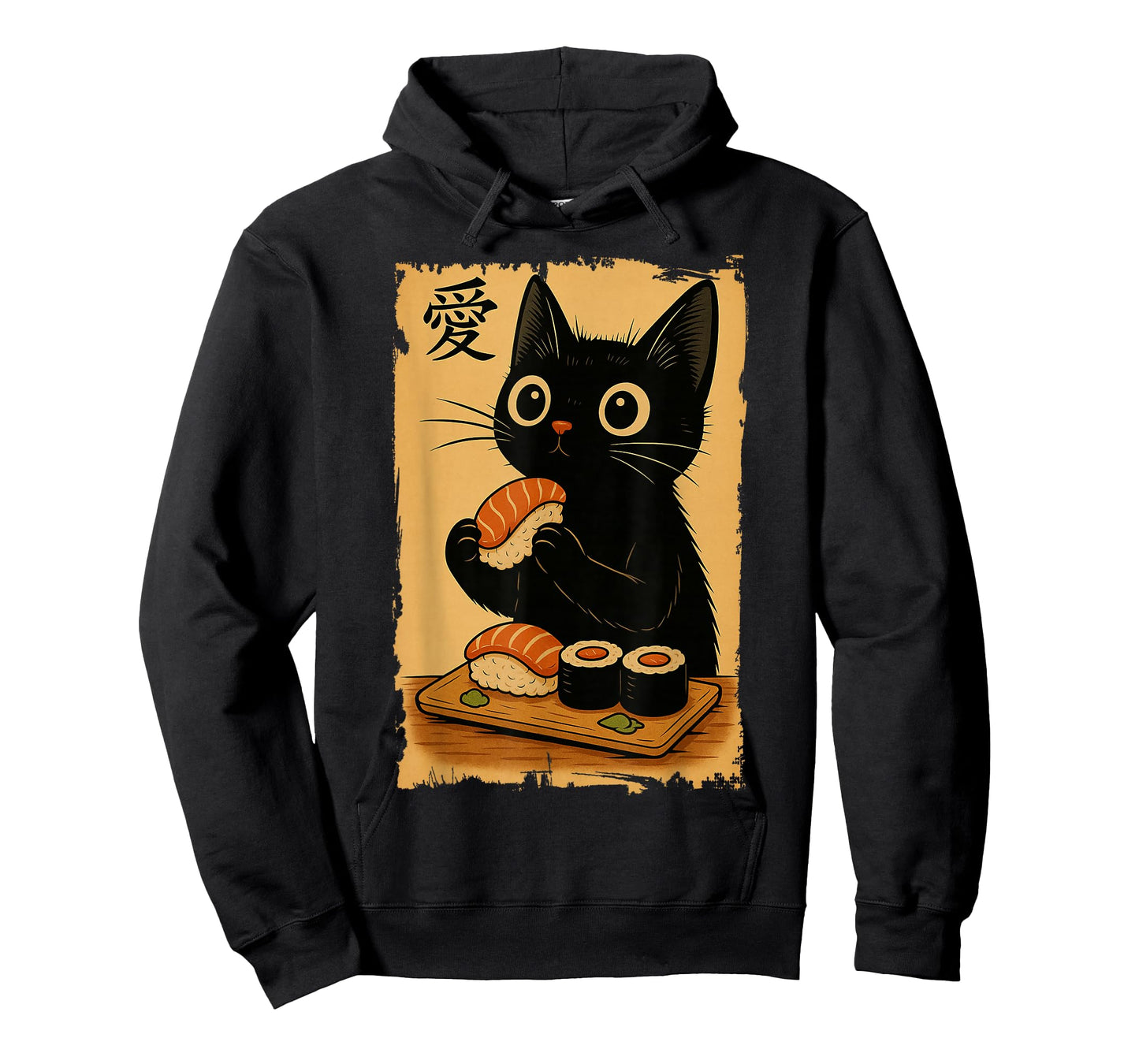 Cute Kawaii Black Cat Eating Sushi Funny Japanese Black Cat T-Shirt