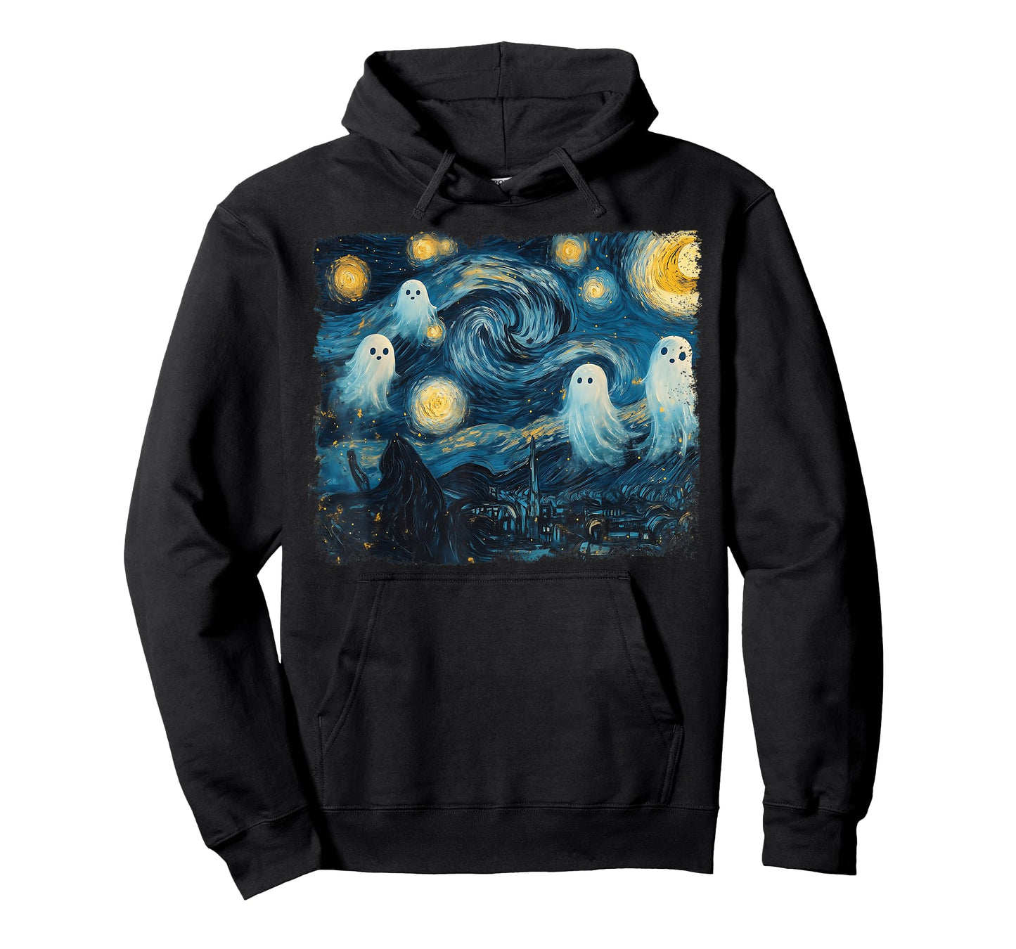 Cute Ghost Starry Night Halloween Spooky Retro Van Gogh Art T-Shirt