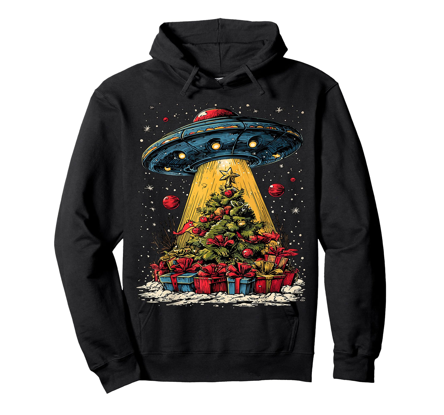 Funny Christmas Tree and UFO Snowflakes Alien Lovers Snowy T-Shirt