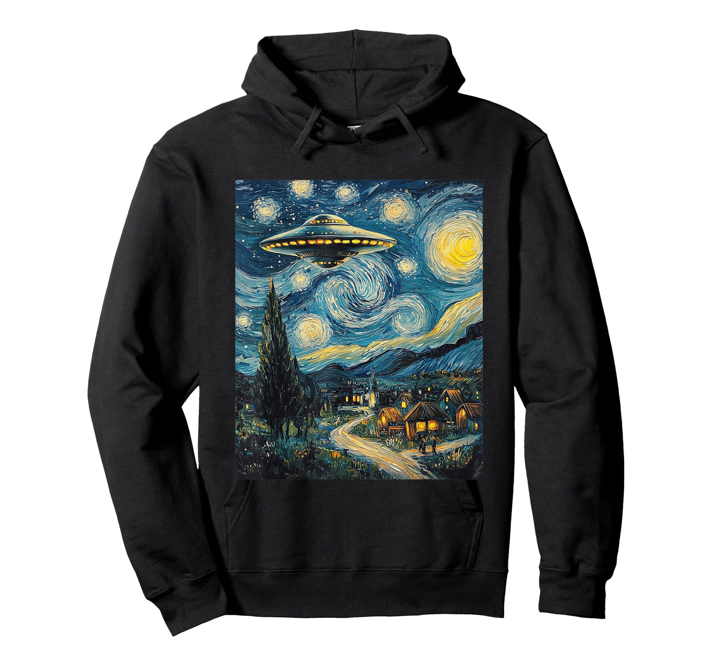 UFO Aliens Flying Saucer - Van Gogh Style - Starry Night T-Shirt