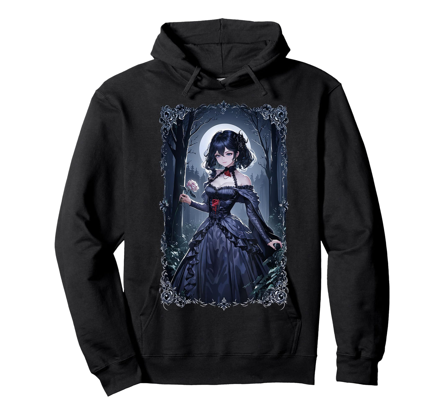Anime Girl Gothic Waifu Japanese Victorian Moon Elegance T-Shirt