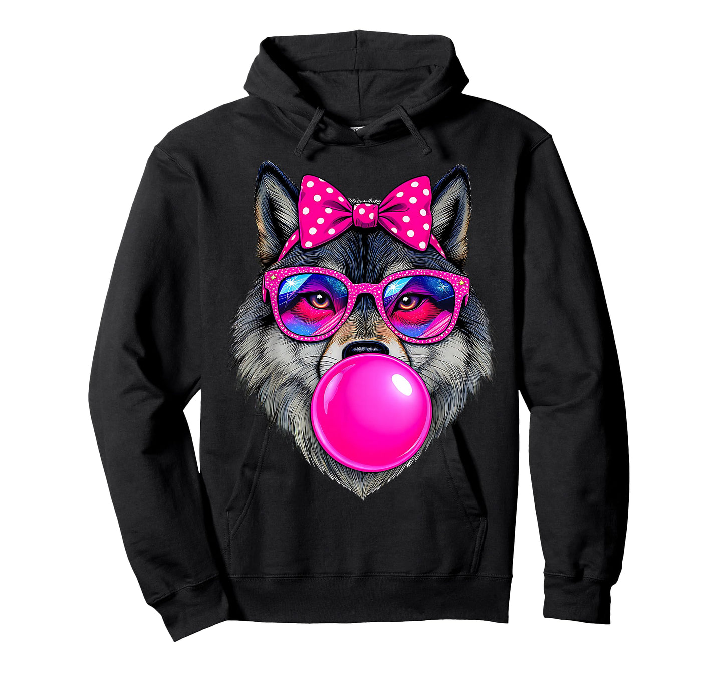 Wolf with Glasses Bubblegum and Pink Bow Magical Funny T-Shirt