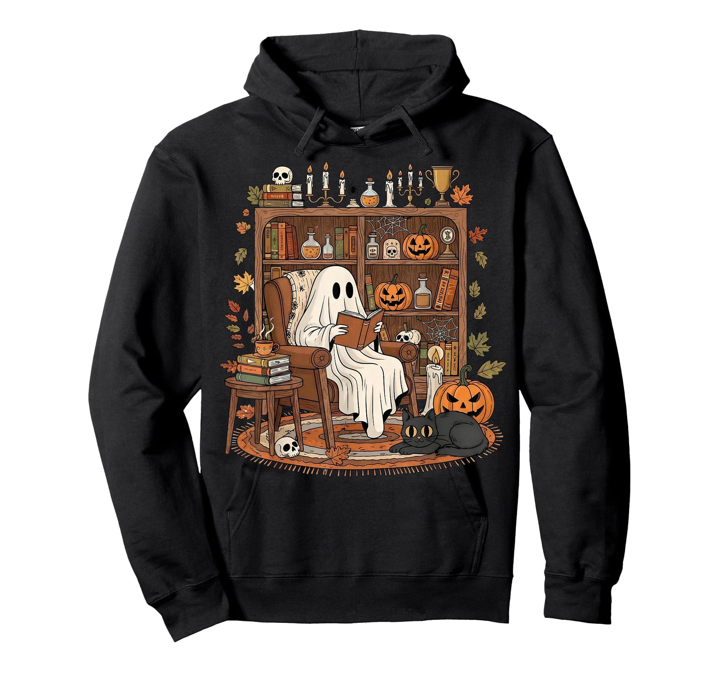 Vintage Ghost Book Reading Pumpkin Gothic Halloween Teachers T-Shirt