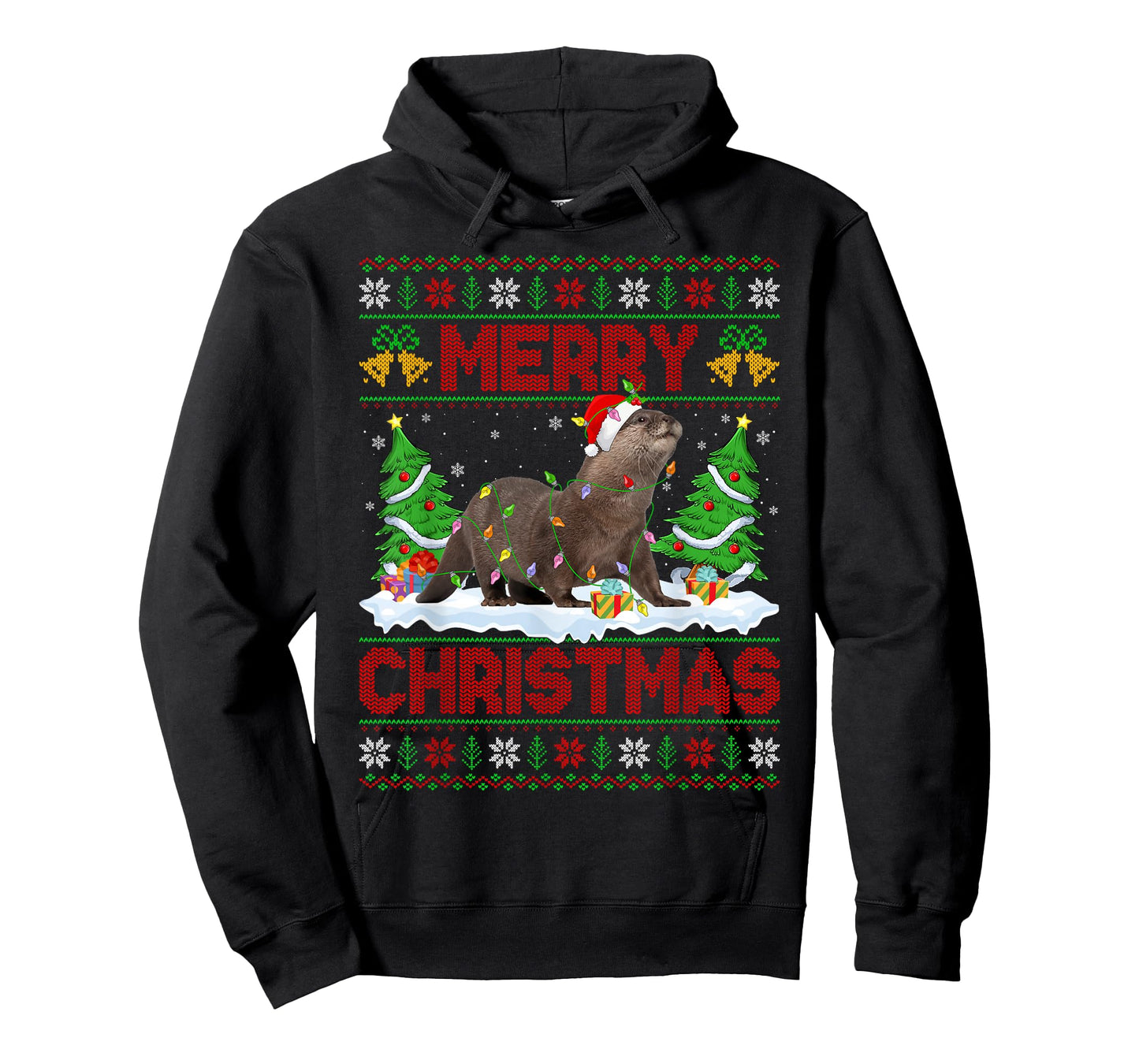 Otter Ugly Xmas Sweater Funny Otter Animal Lights Christmas T-Shirt