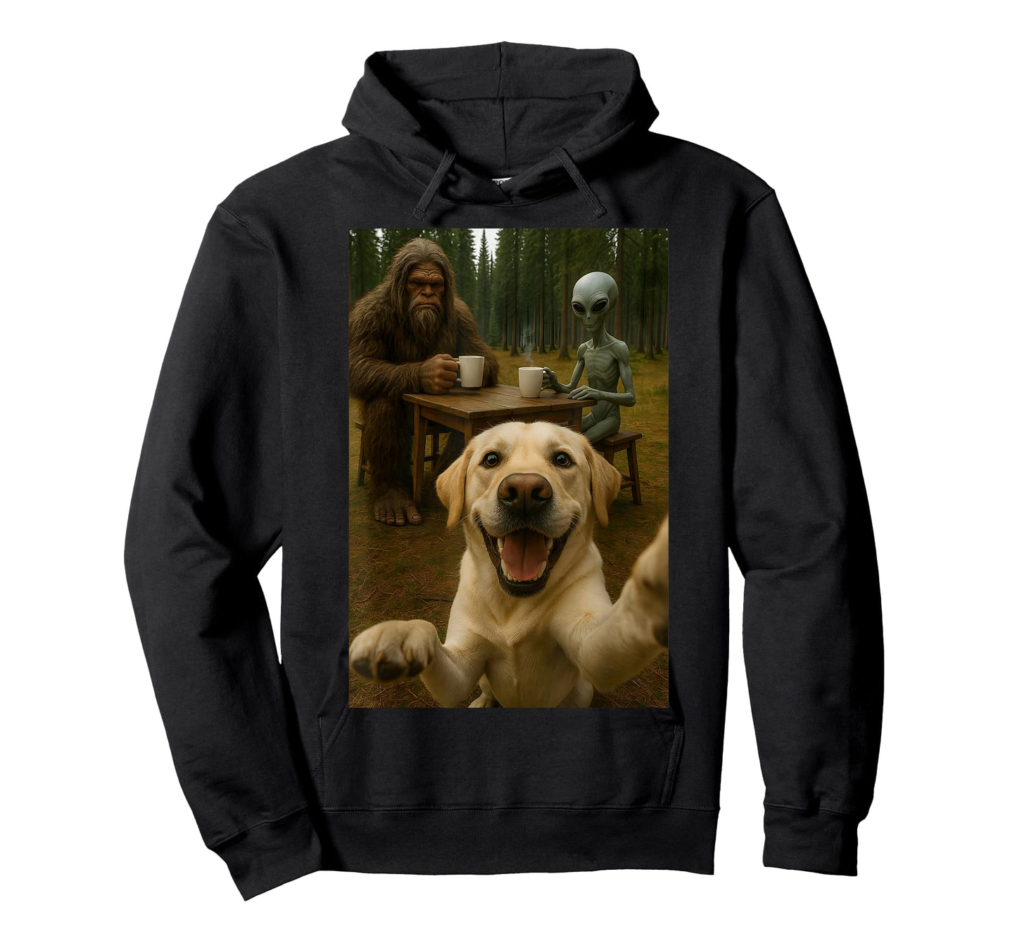 Dog Selfie With Bigfoot Alien Funny T-Shirt