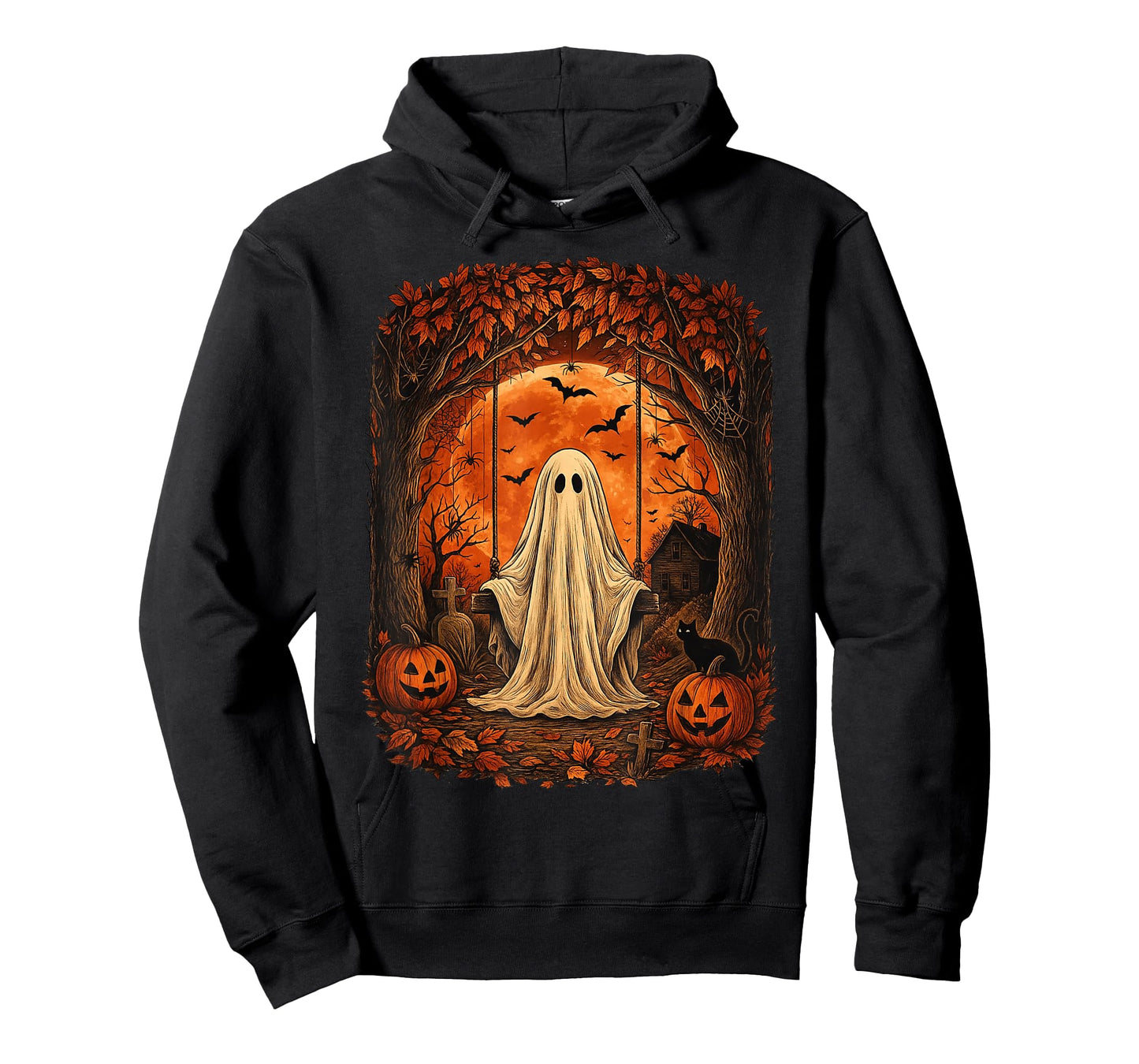 Retro Halloween Haunted Ghost Swing Scary Pumpkin Forest T-Shirt