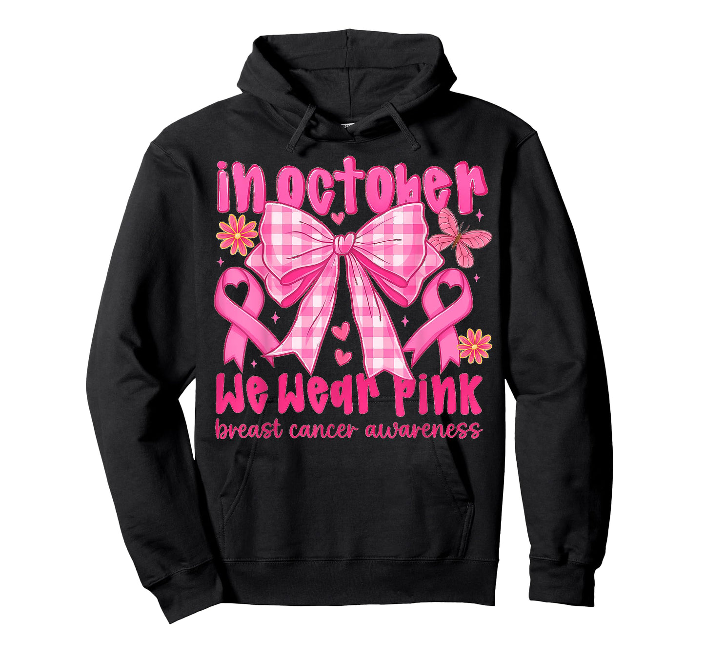 Coquette Bow in October We Wear Pink Breast Cancer Awareness T-Shirt