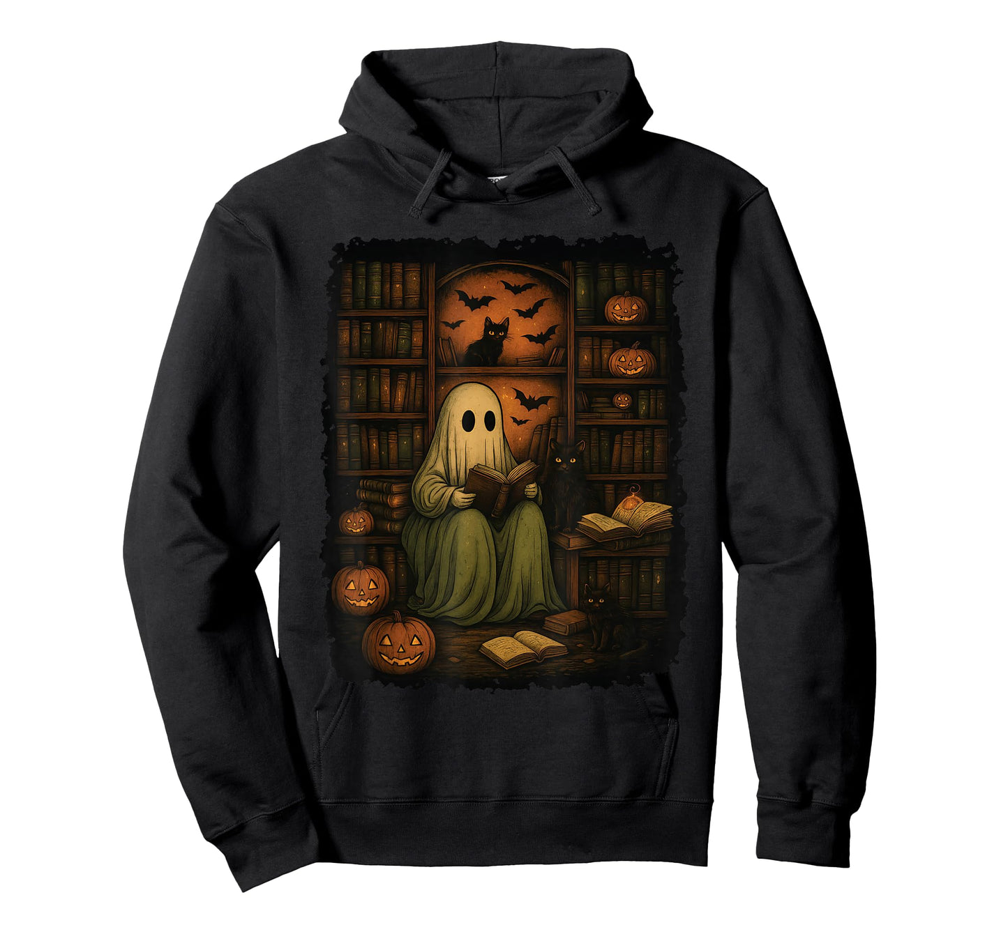 Vintage Ghost Reading Book Lovers Library Halloween Spooky T-Shirt