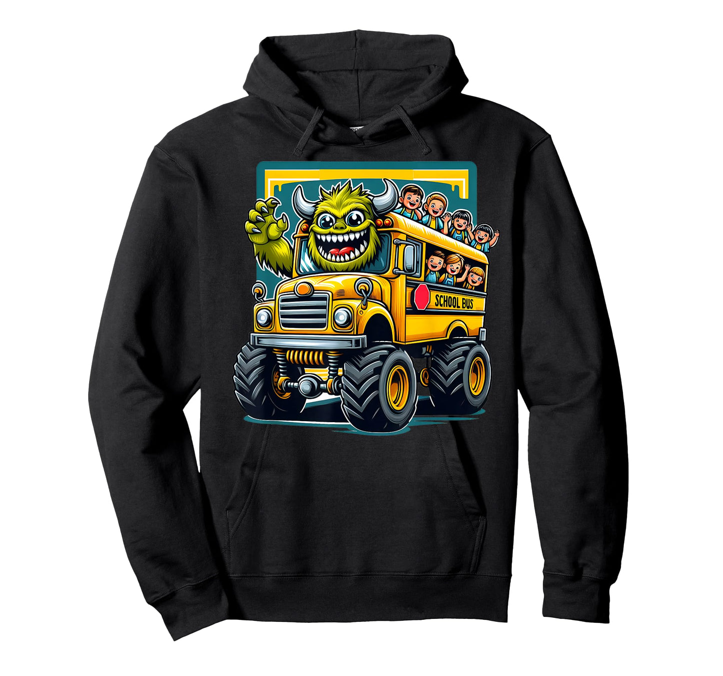 Monster Truck School Bus Illustration Funny Back To School T-Shirt