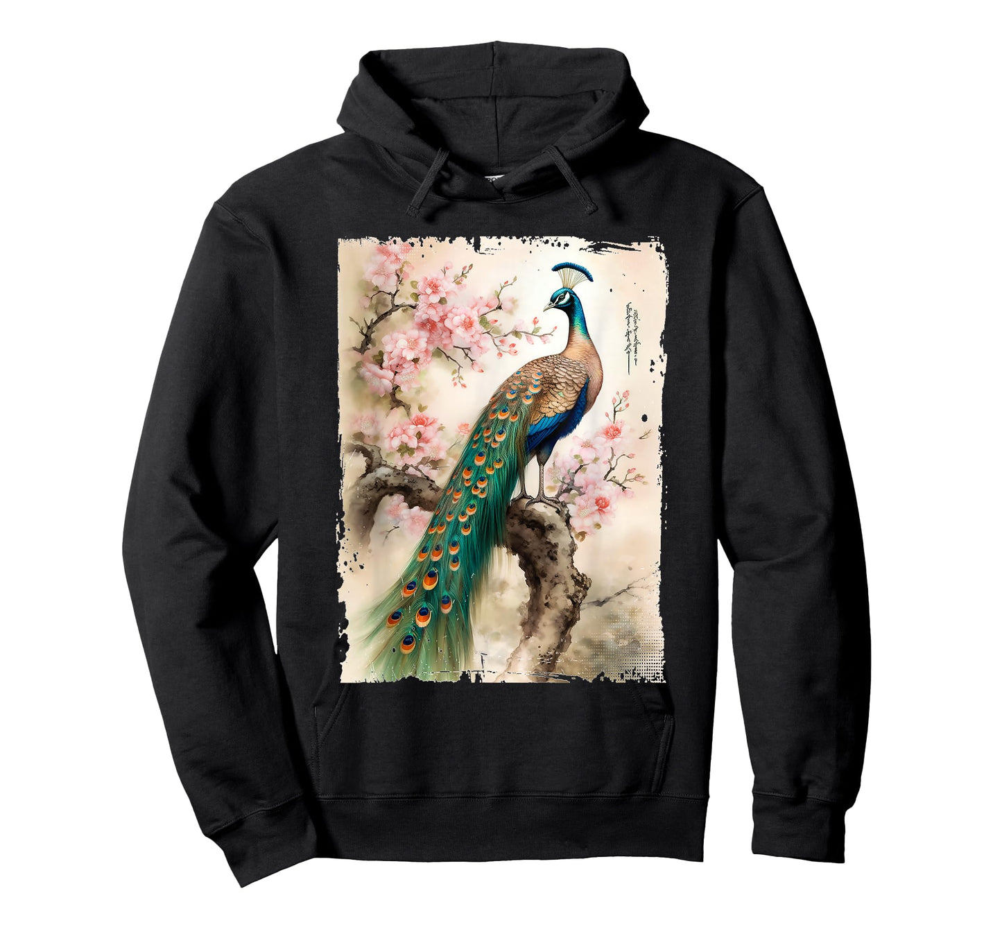 Beautiful Peacock Japanese Cherry Blossom Art T-Shirt