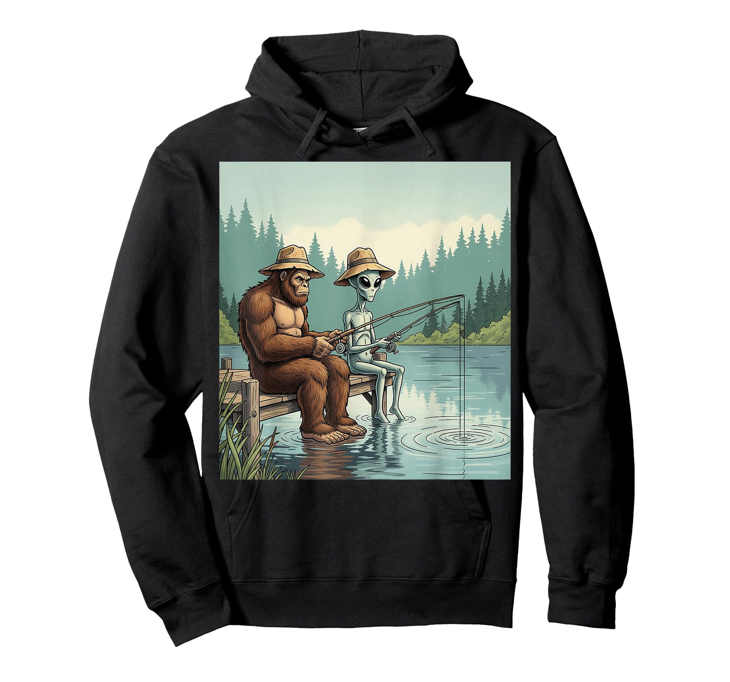 Alien Bigfoot Fishing Sasquatch Fishing Fisherman Men Boys T-Shirt