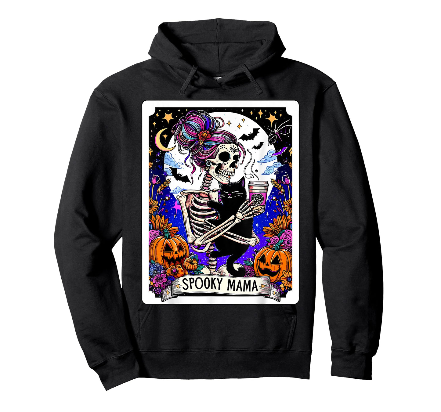 Spooky Mama Tarot Card Halloween Mom Skull Mama Black Cat T-Shirt for Men Women Kids