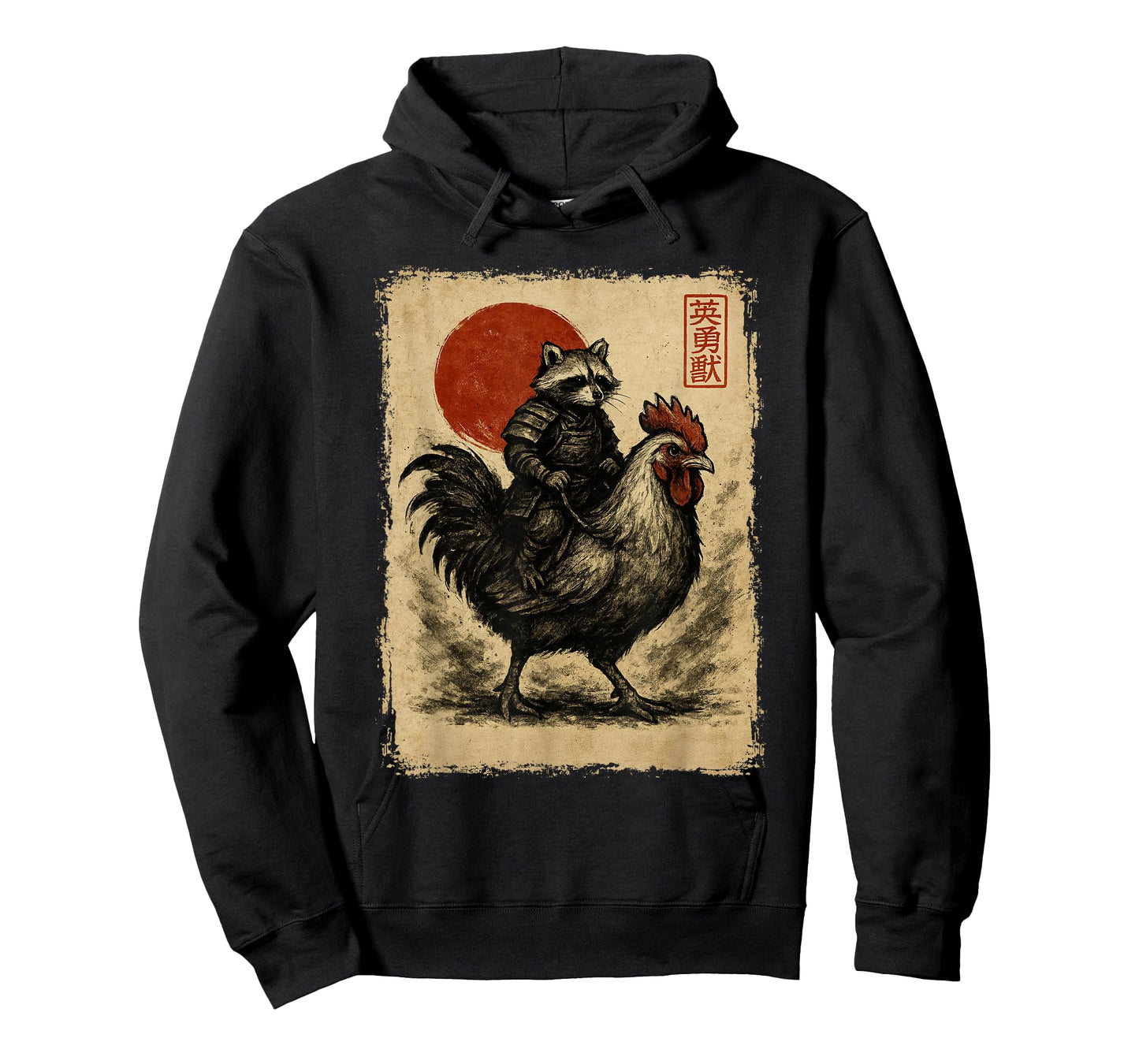 Funny Vintage Raccoon Rooster Chicken Japanese Ukiyo-e Art T-Shirt
