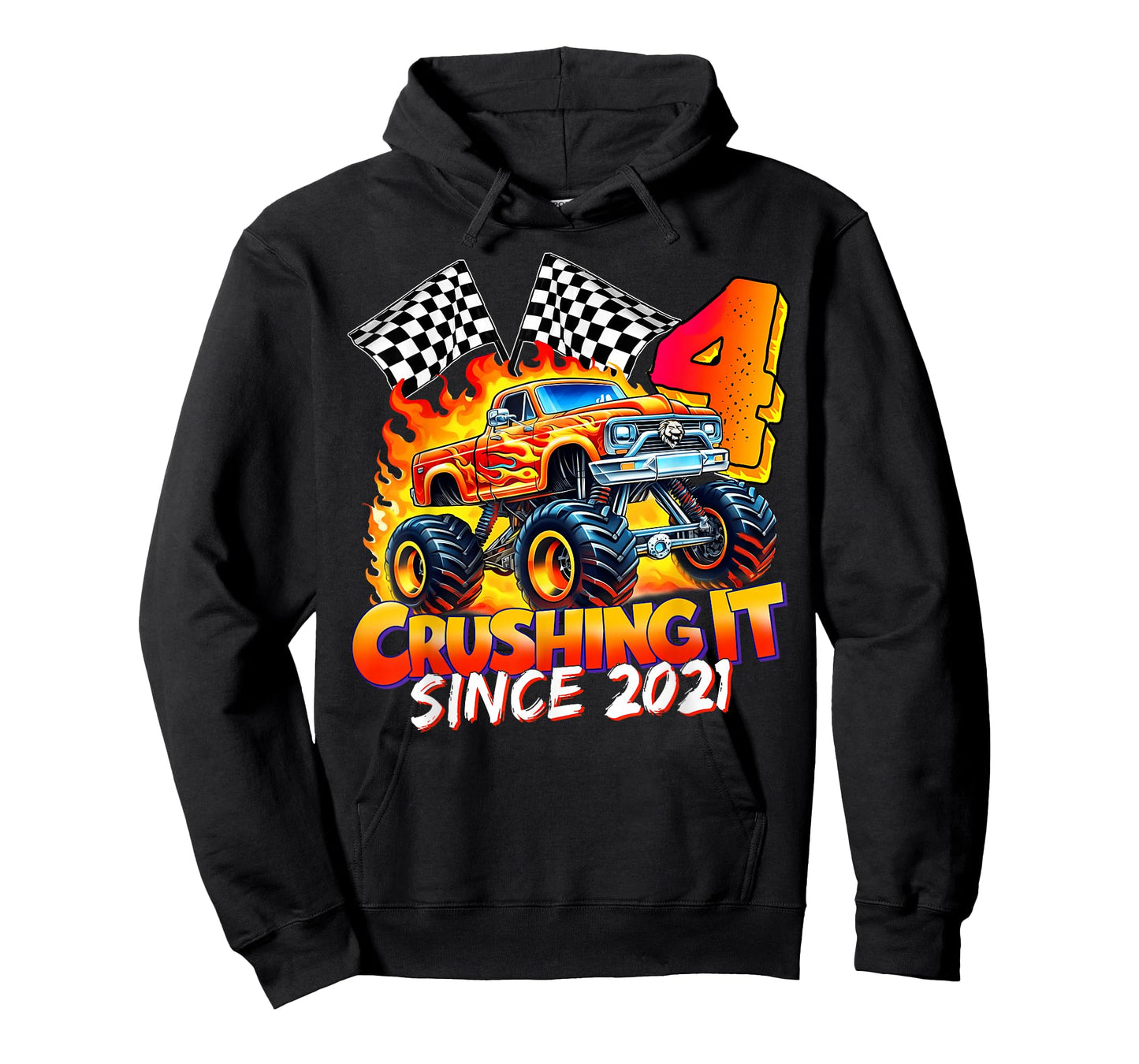 Monster Truck Birthday 4 Year Old Born 2021 4th Party Boys T-Shirt