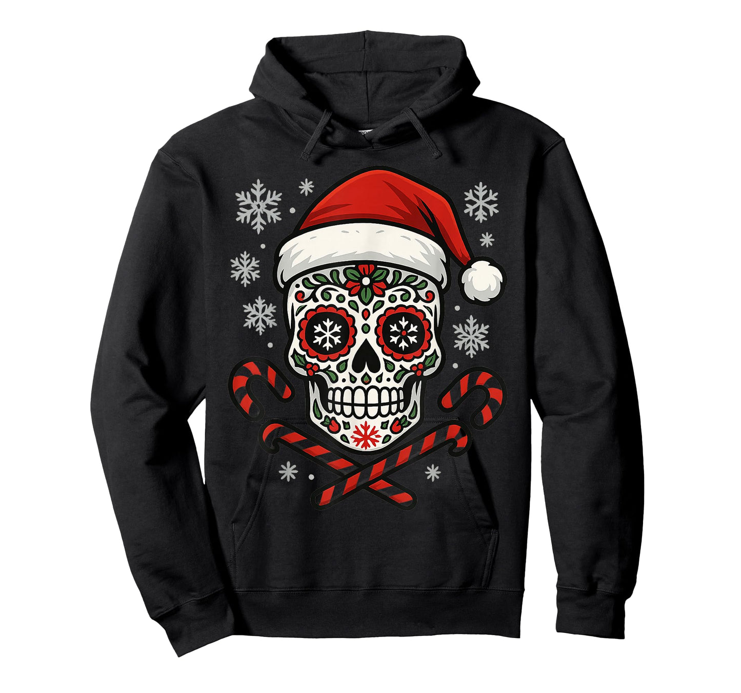 Christmas Sugar Calavera Skull Santa Hat Candy Cane Funny T-Shirt