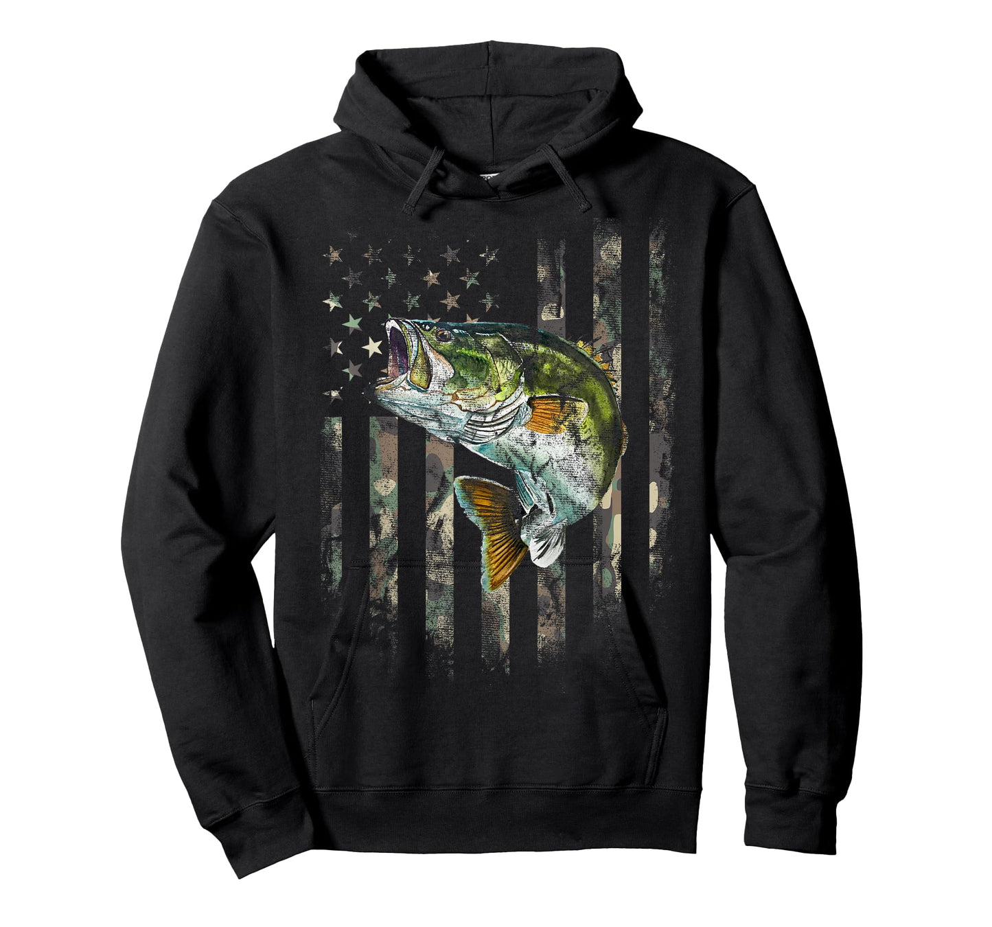 Camo American Flag Bass Fishing Fishermen Patriotic USA Flag T-Shirt