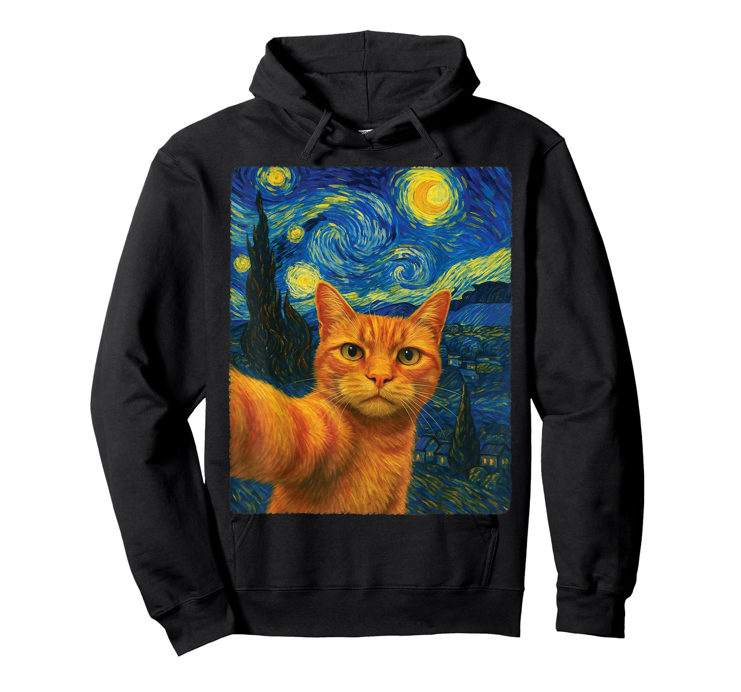 Orange Cat Selfie Van Gogh's Starry Night Cat Mom Cat Lovers T-Shirt