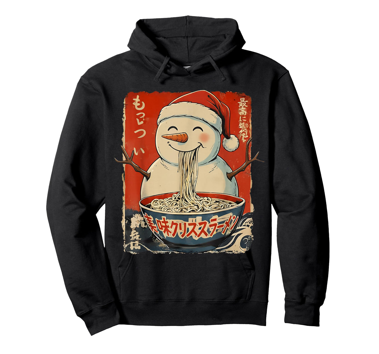 Snowman Eating Ramen Noodles Ukiyo-e Inspired Christmas T-Shirt