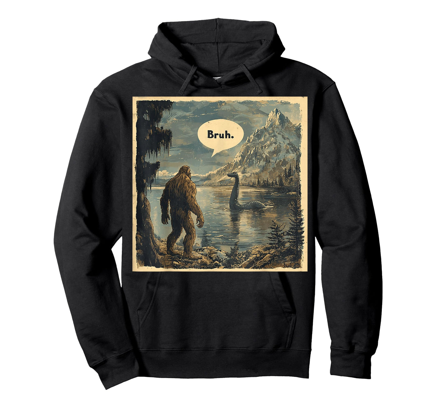 Funny Bigfoot Sasquatch Loch Ness Monster Introvert Bruh T-Shirt